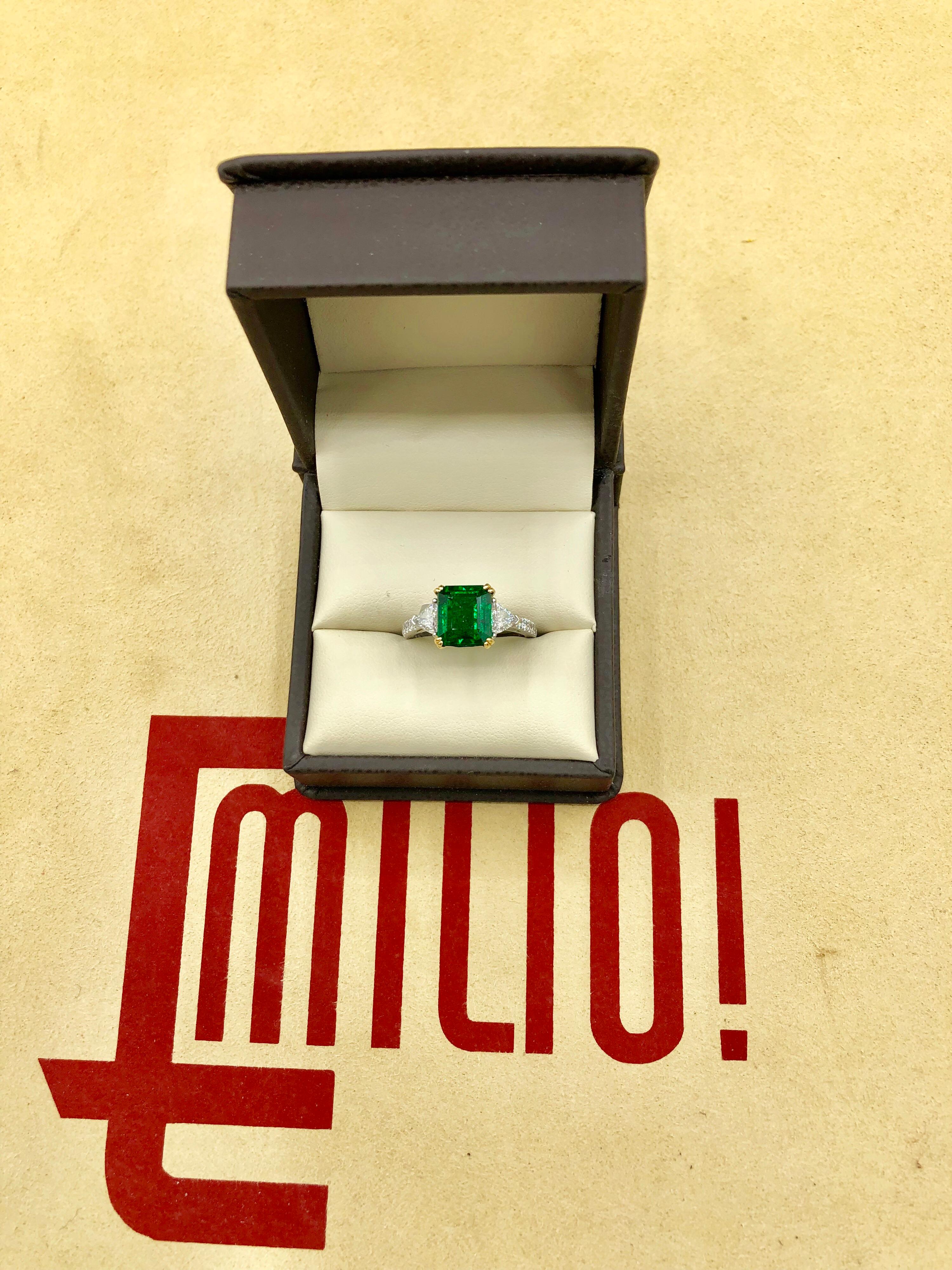 Emilio Jewelry Certified Genuine 3.87 Carat Emerald Platinum Diamond Ring 5