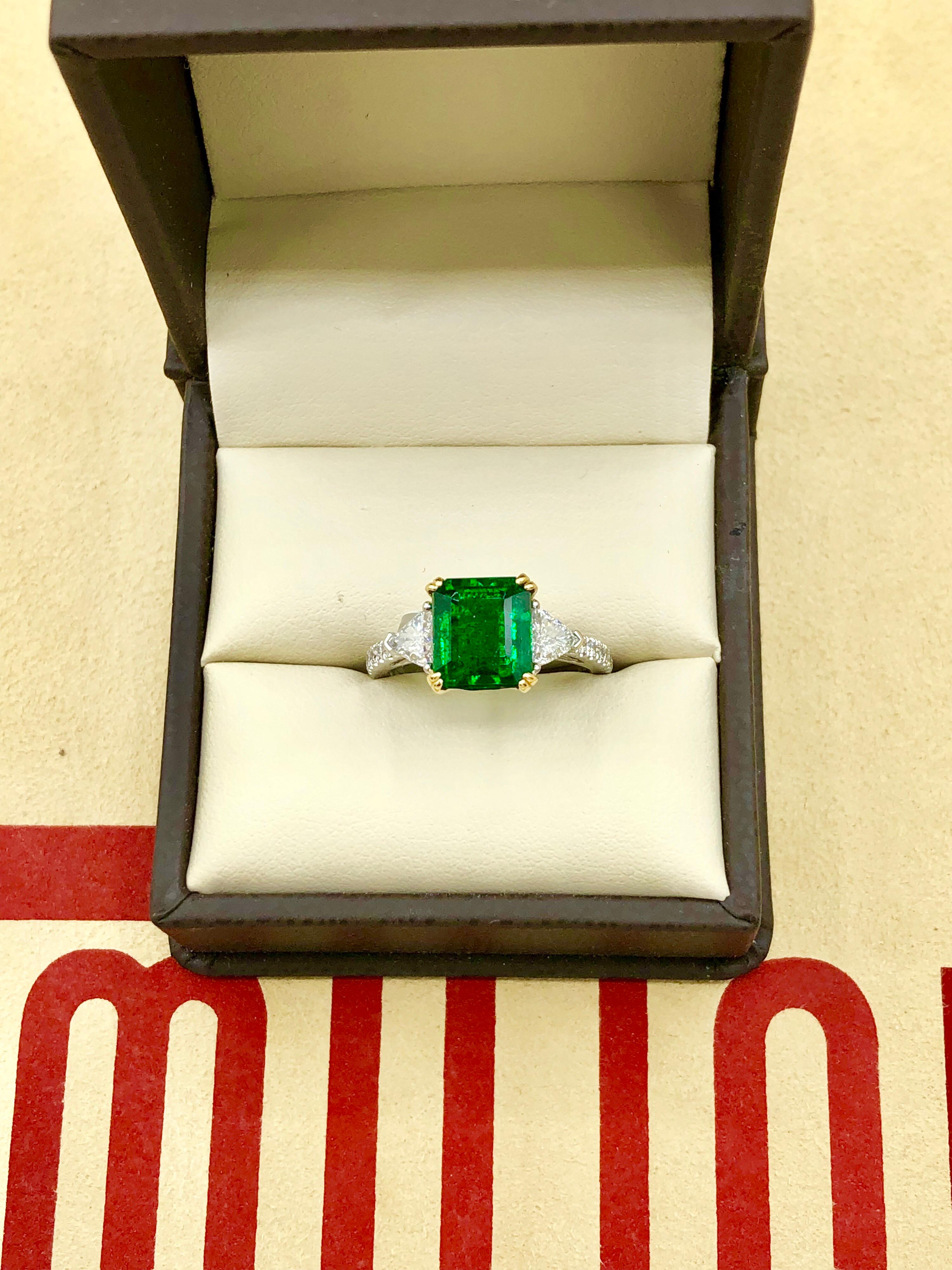 Emilio Jewelry Certified Genuine 3.87 Carat Emerald Platinum Diamond Ring 6