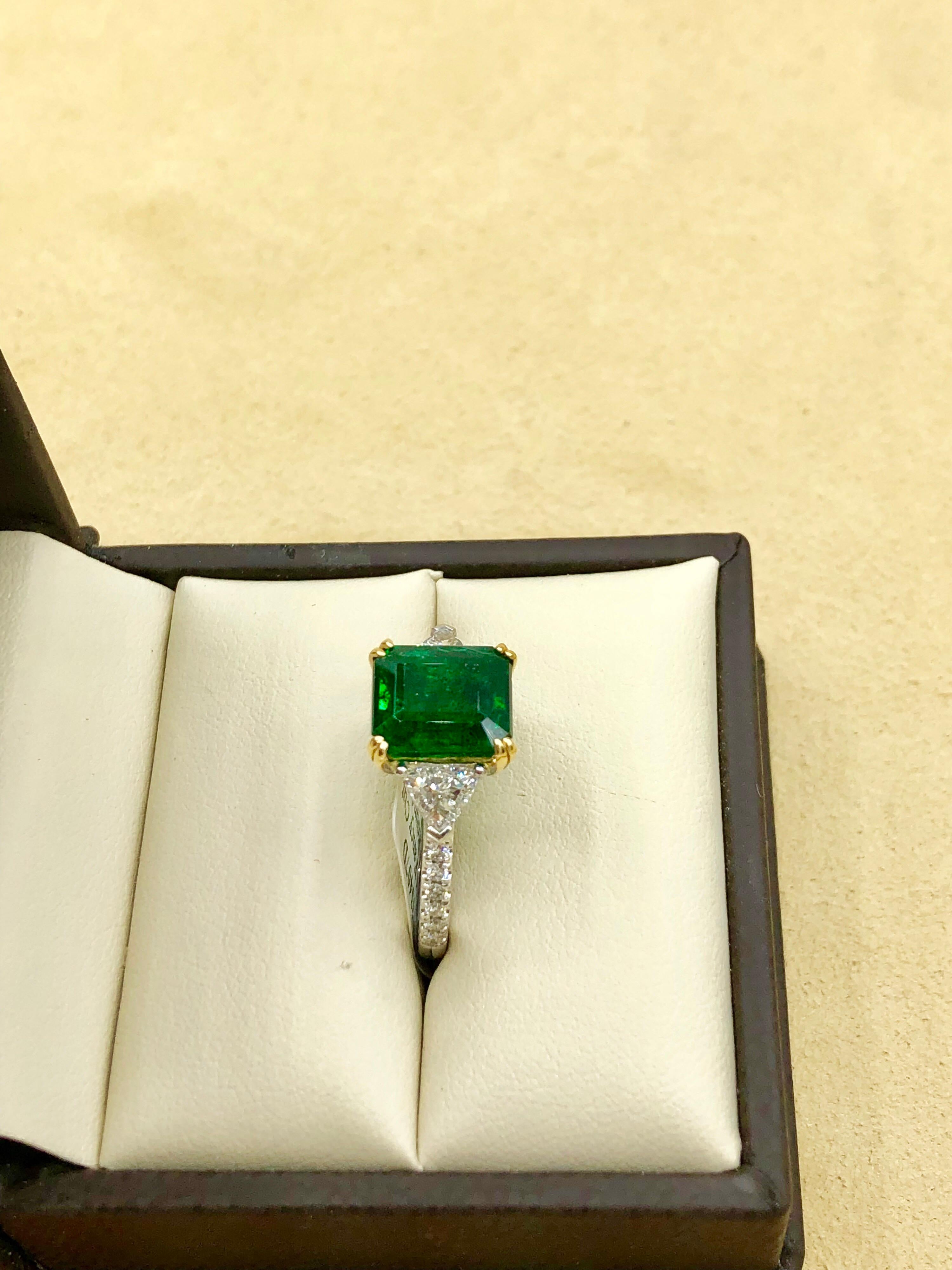 Emilio Jewelry Certified Genuine 3.87 Carat Emerald Platinum Diamond Ring 7