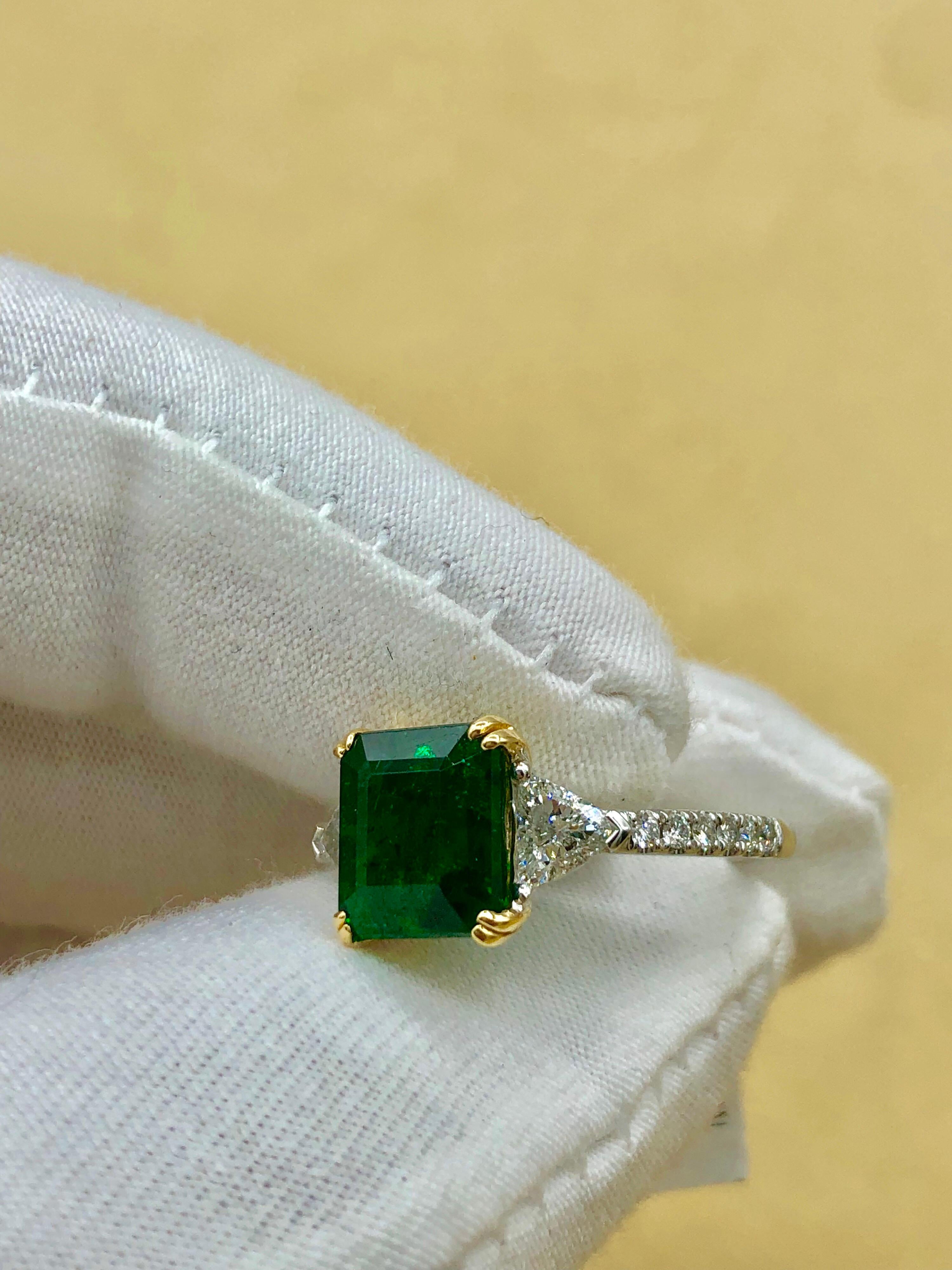 Emilio Jewelry Certified Genuine 3.87 Carat Emerald Platinum Diamond Ring 9