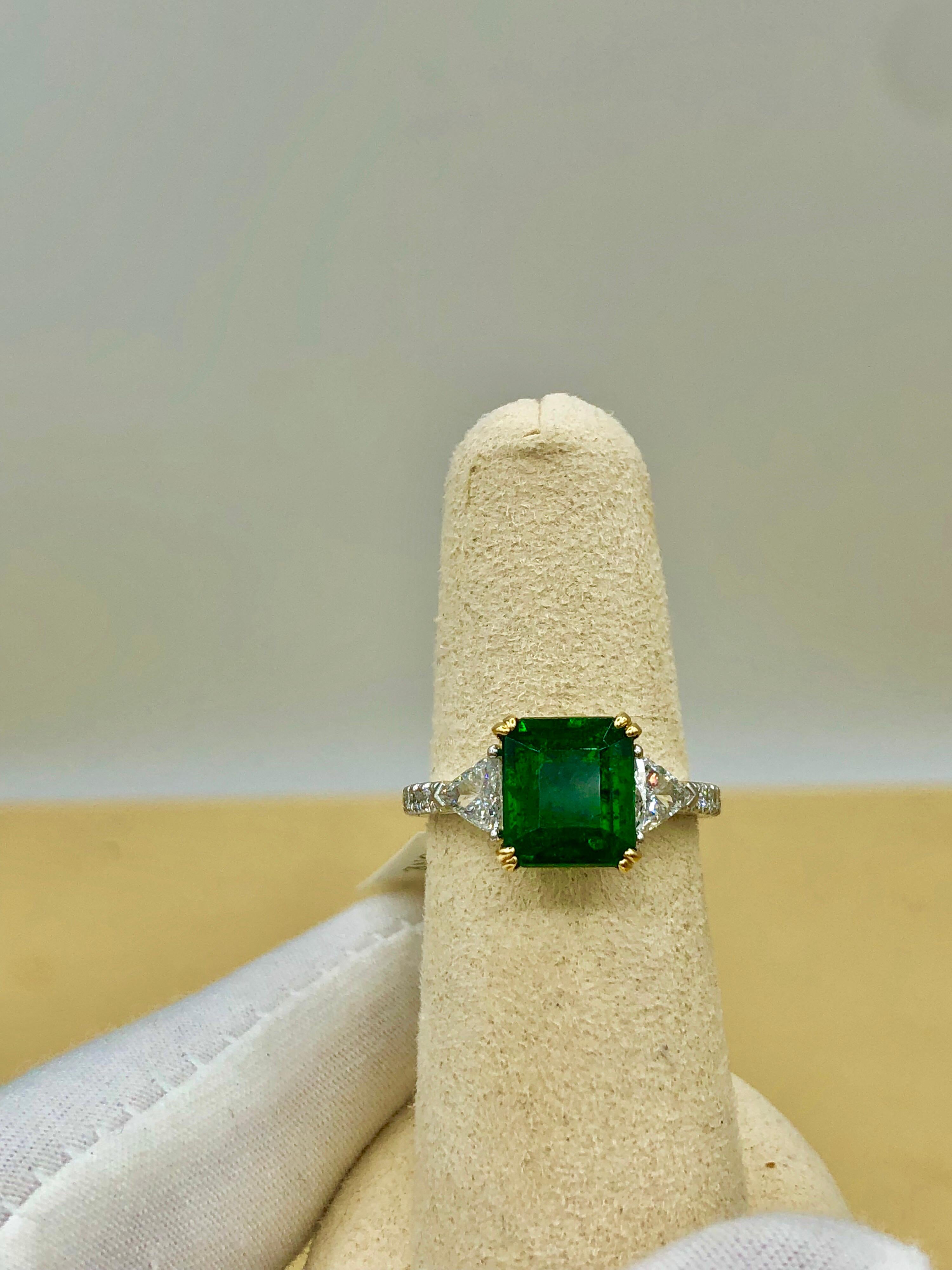 Emilio Jewelry Certified Genuine 3.87 Carat Emerald Platinum Diamond Ring 11