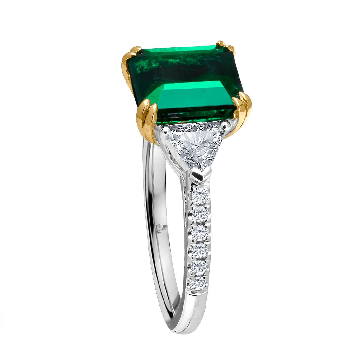 Women's Emilio Jewelry Certified Genuine 3.87 Carat Emerald Platinum Diamond Ring
