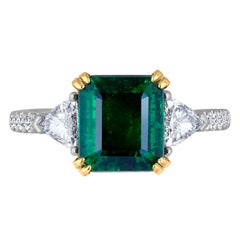 Emilio Jewelry Certified Genuine 3.87 Carat Emerald Platinum Diamond Ring