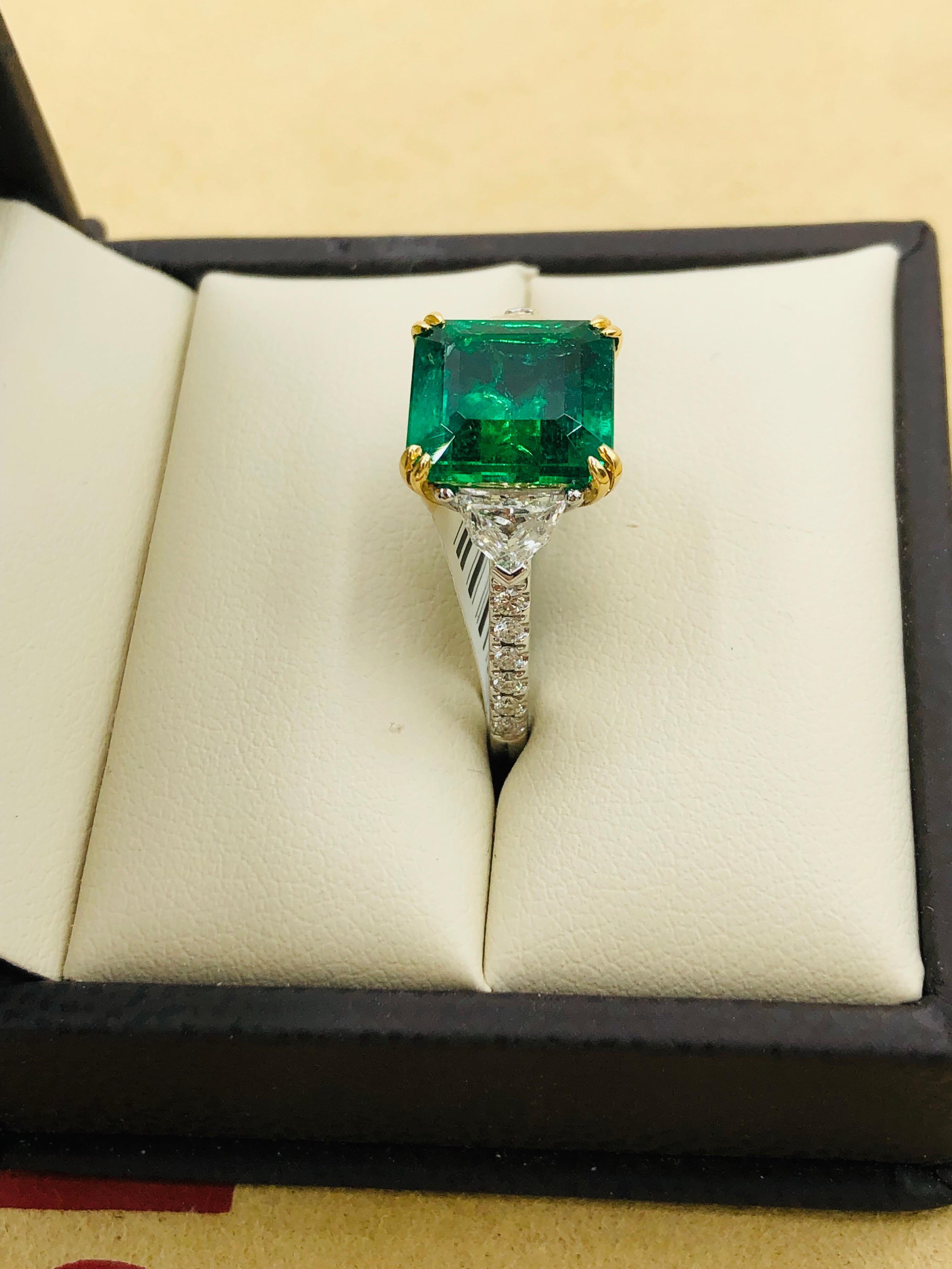 Emilio Jewelry Certified Genuine Gem 4.74 Carat Emerald Diamond Platinum Ring 5
