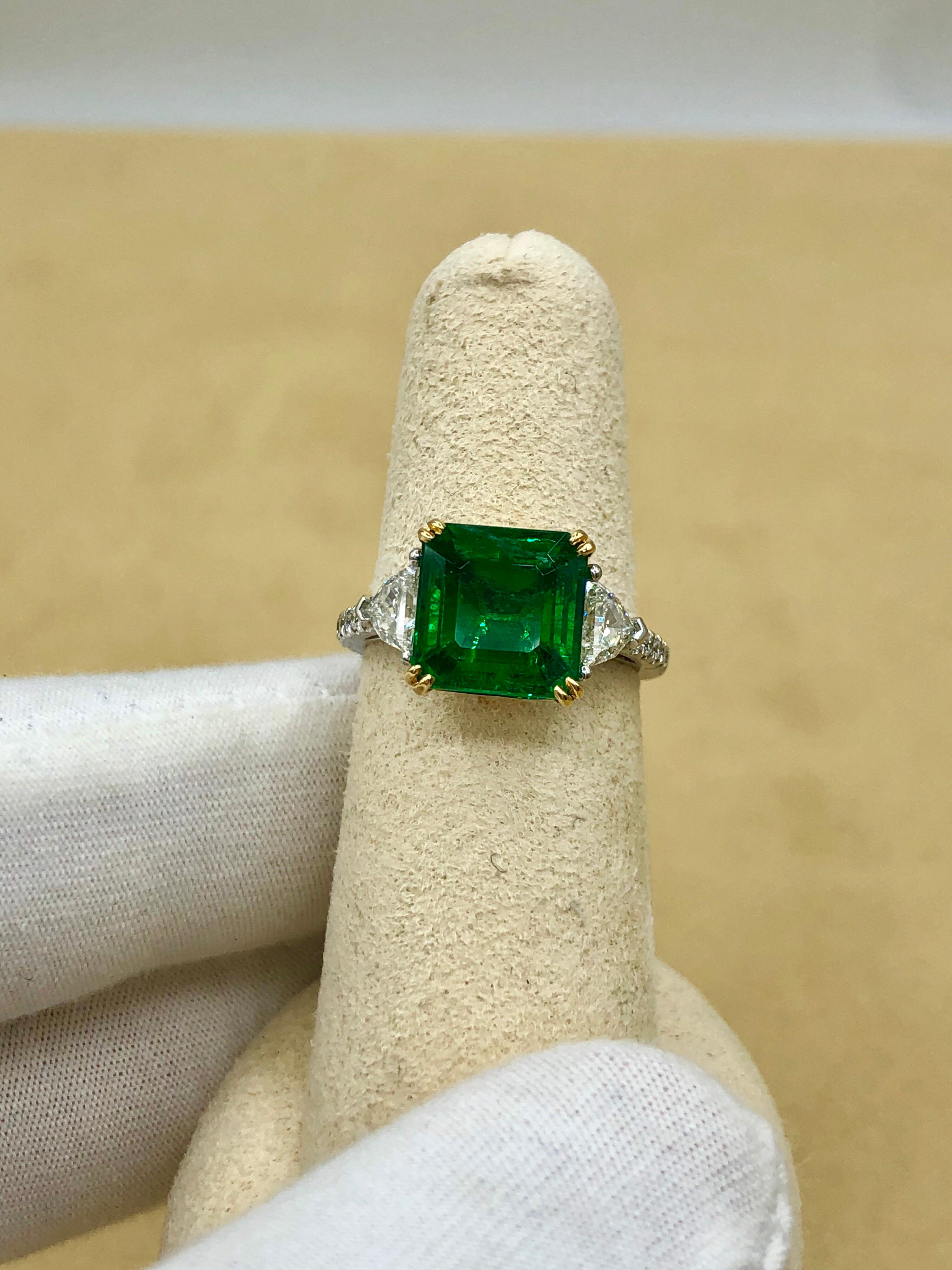 Emilio Jewelry Certified Genuine Gem 4.74 Carat Emerald Diamond Platinum Ring 6