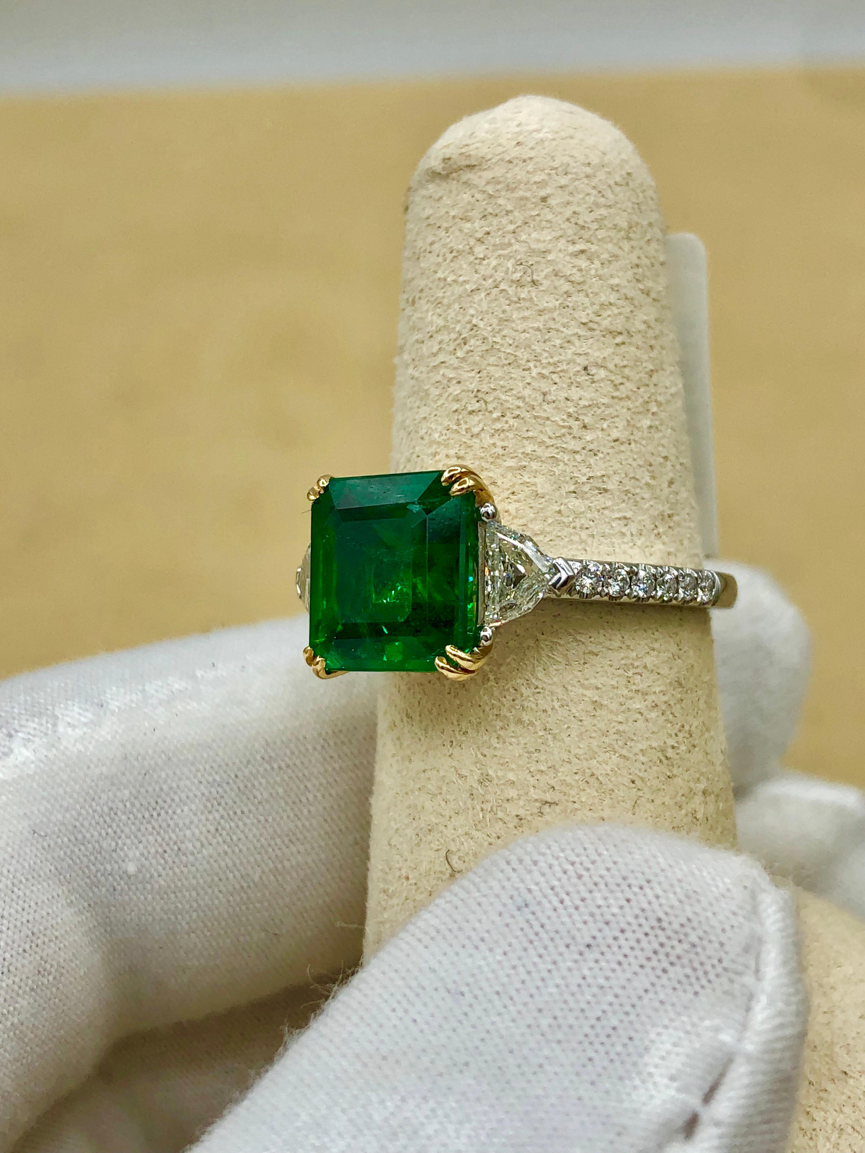 Emilio Jewelry Certified Genuine Gem 4.74 Carat Emerald Diamond Platinum Ring 7