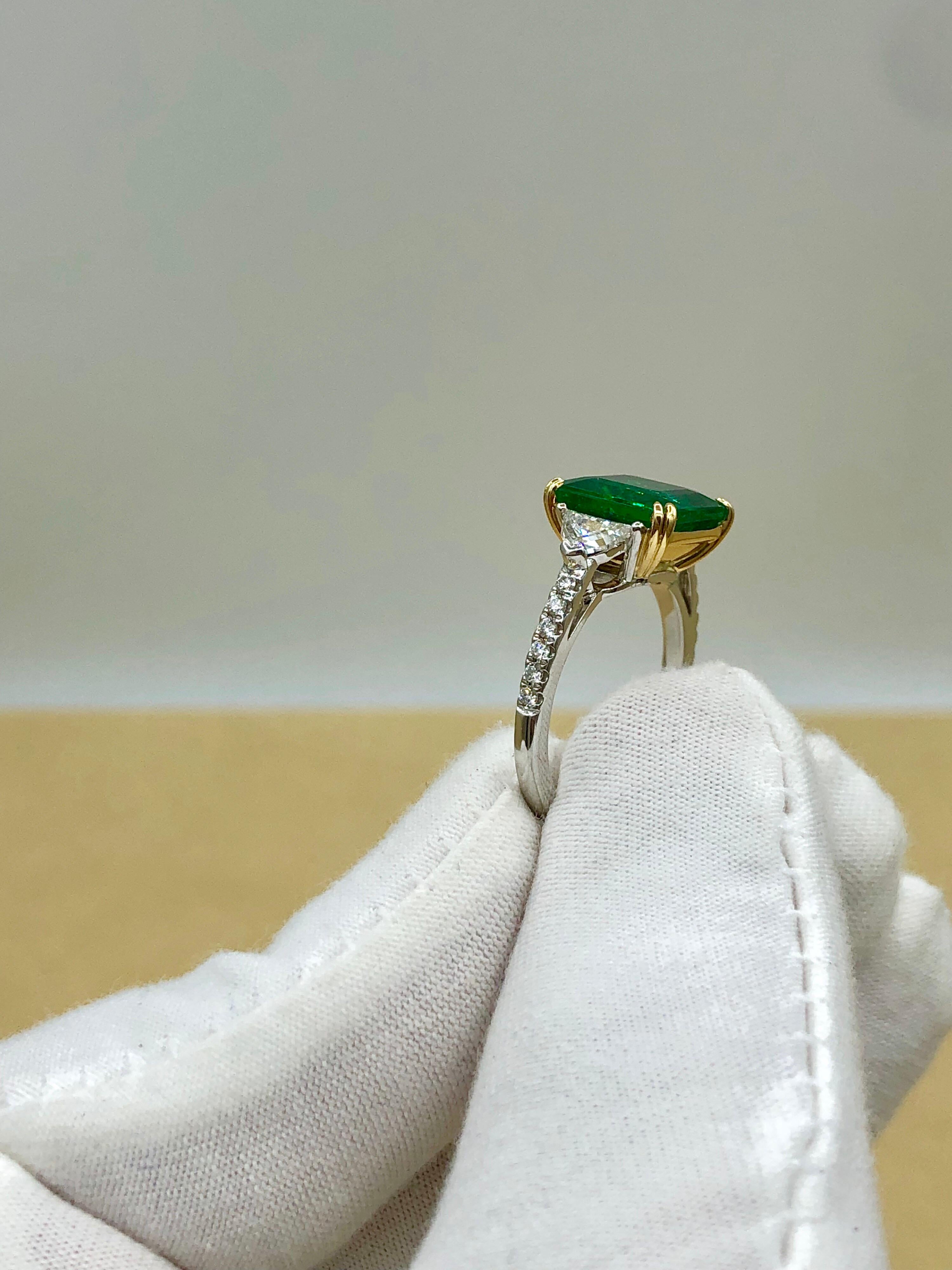 Emilio Jewelry Certified Genuine Gem 4.74 Carat Emerald Diamond Platinum Ring 9