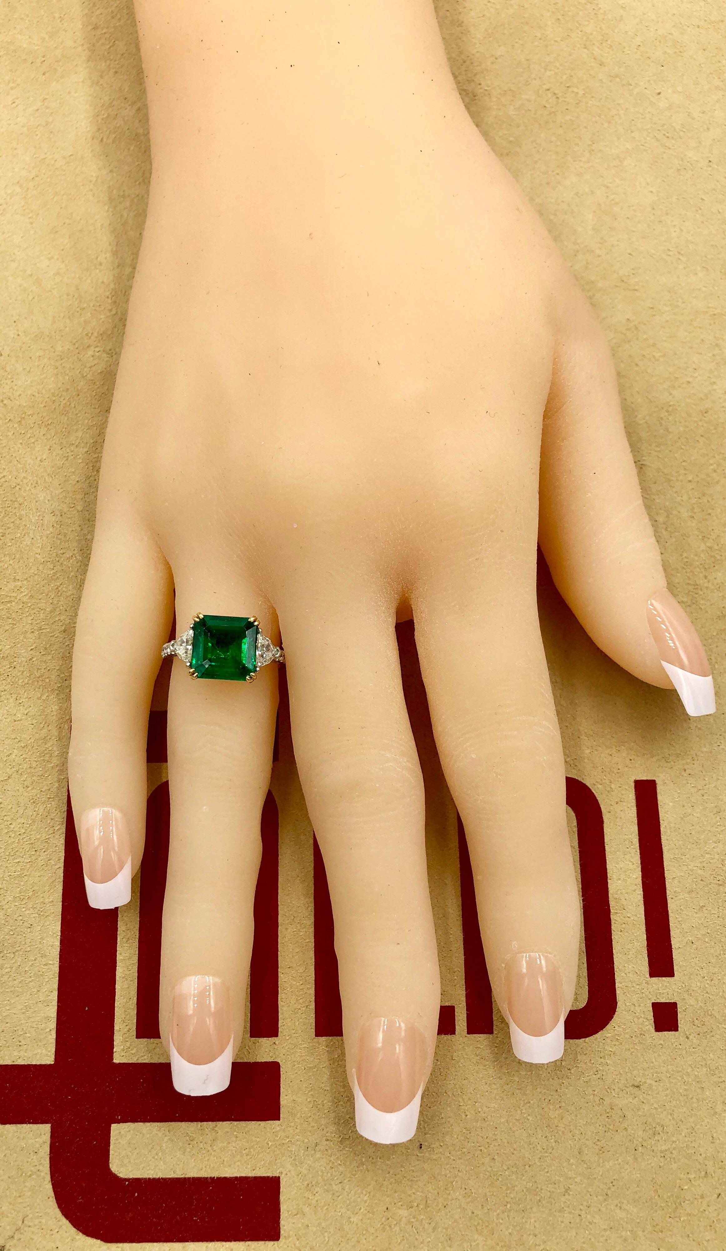 Emilio Jewelry Certified Genuine Gem 4.74 Carat Emerald Diamond Platinum Ring 10