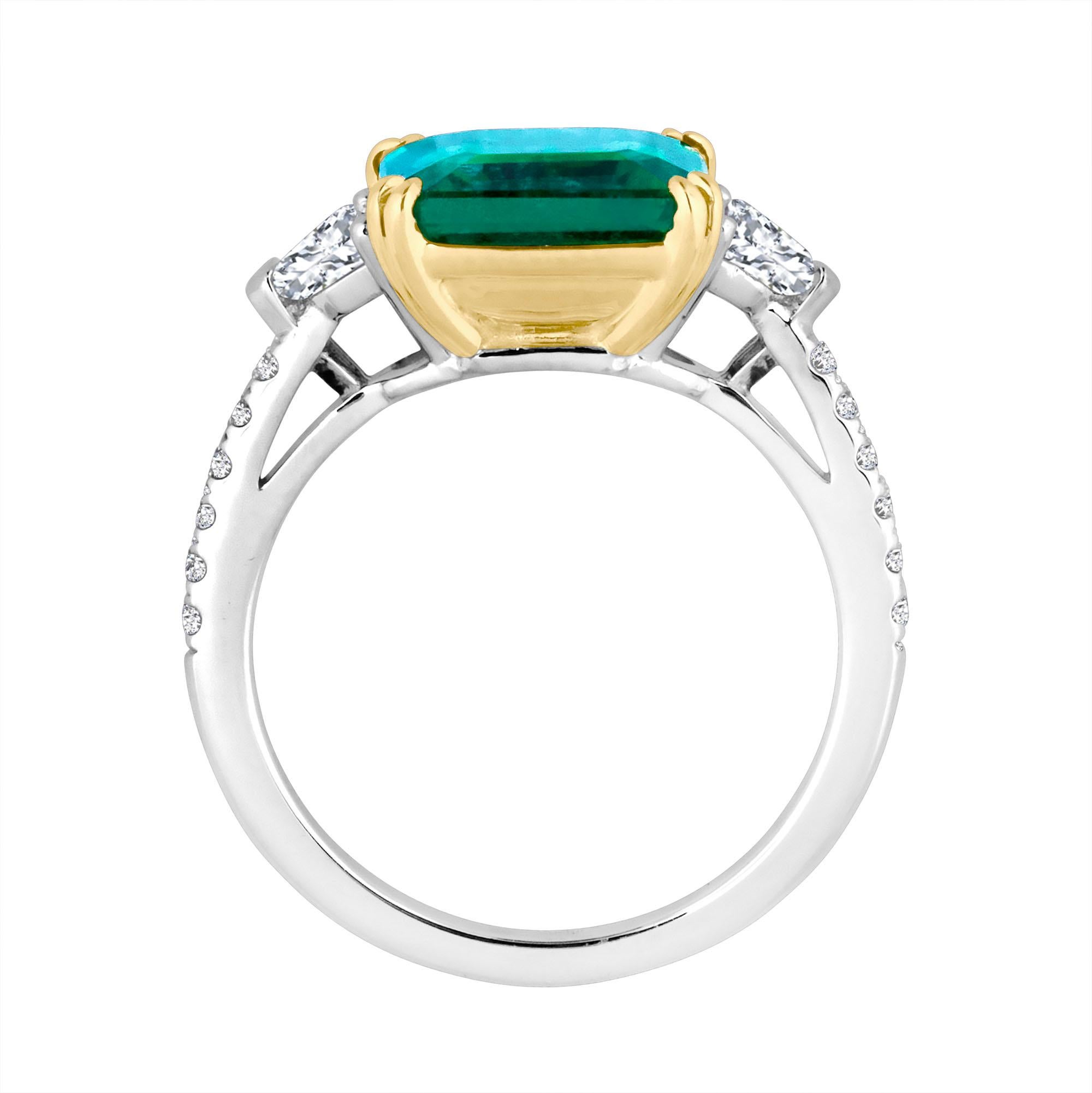 Emilio Jewelry Certified Genuine Gem 4.74 Carat Emerald Diamond Platinum Ring 1