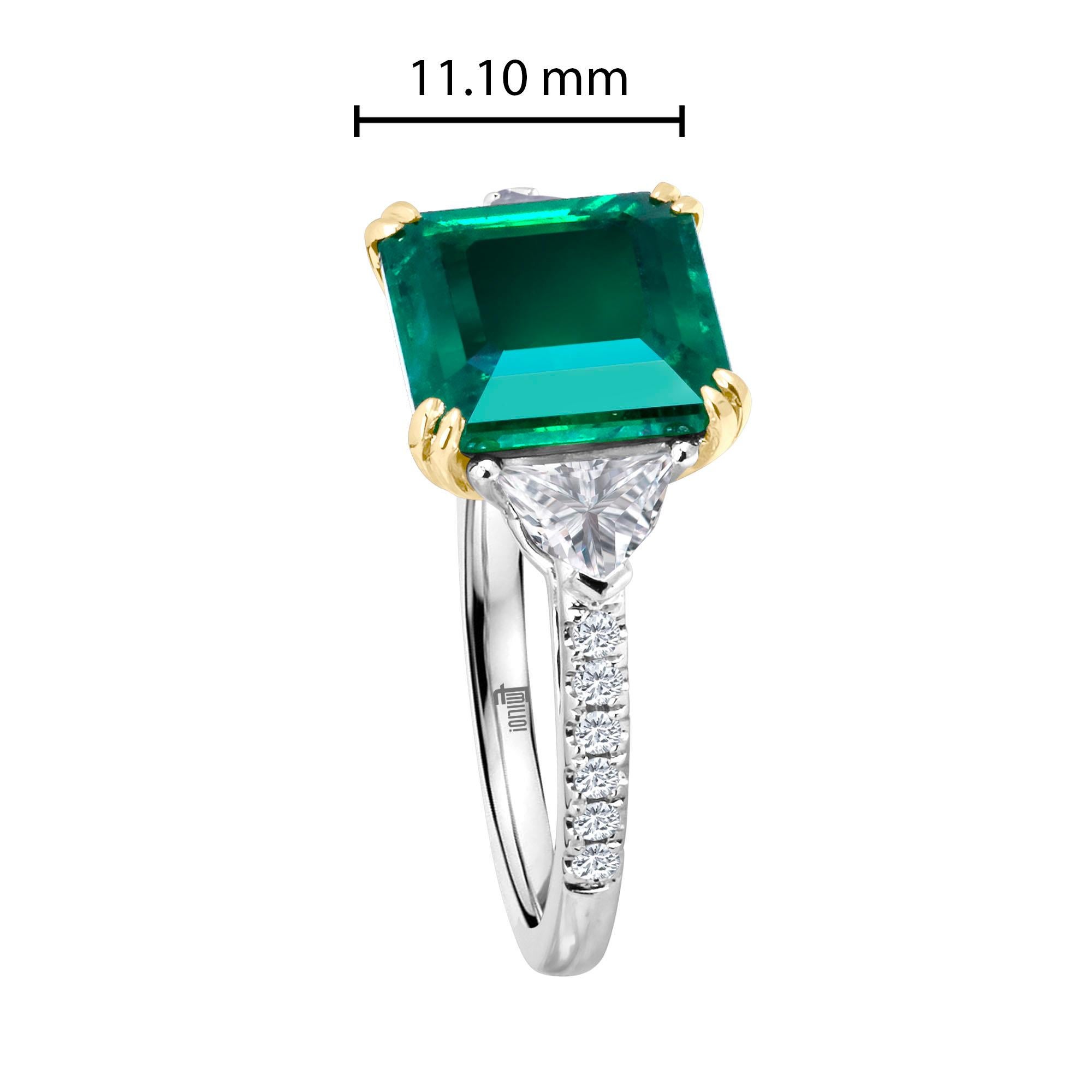 Emilio Jewelry Certified Genuine Gem 4.74 Carat Emerald Diamond Platinum Ring 2