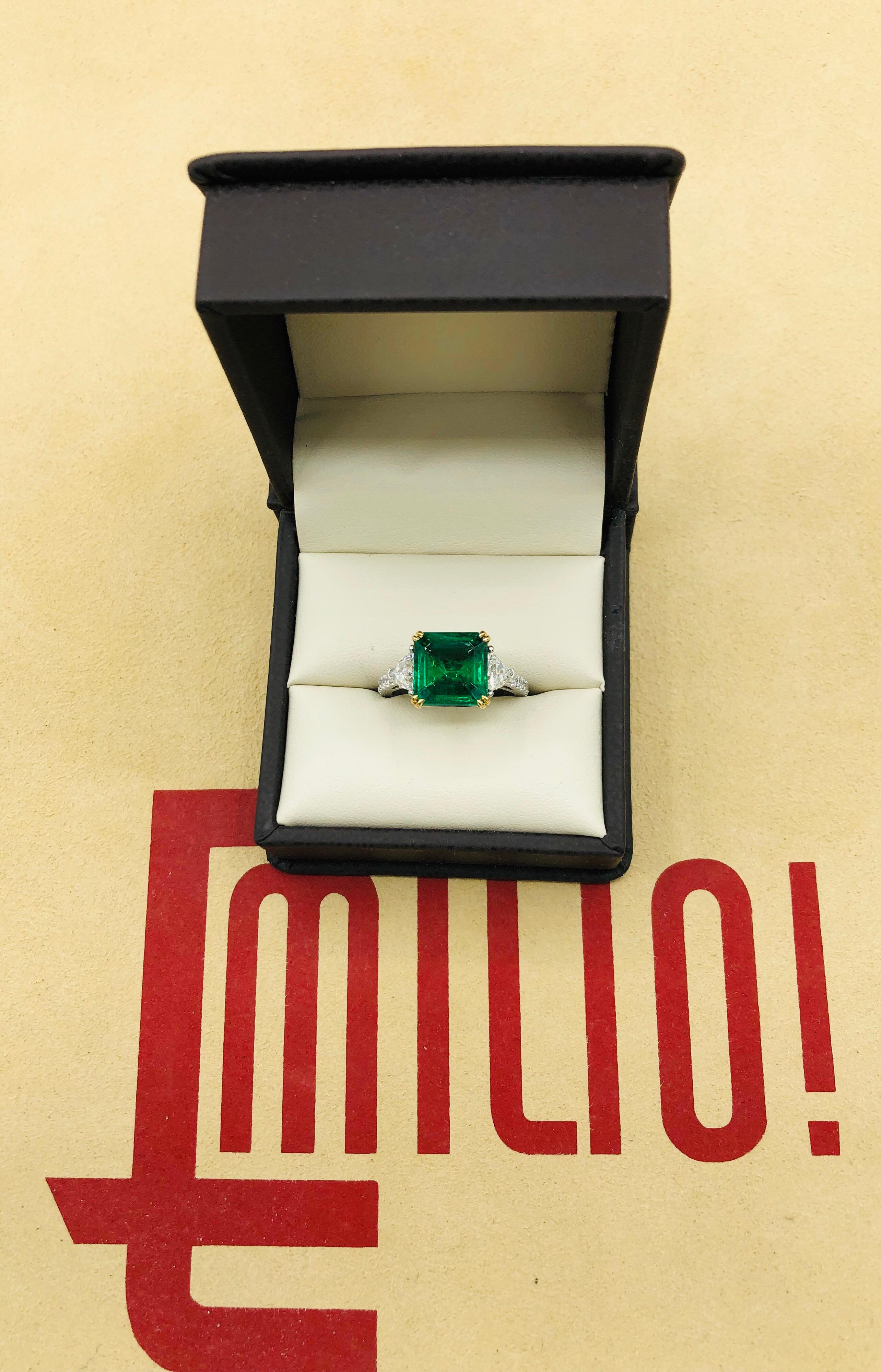 Emilio Jewelry Certified Genuine Gem 4.74 Carat Emerald Diamond Platinum Ring 3