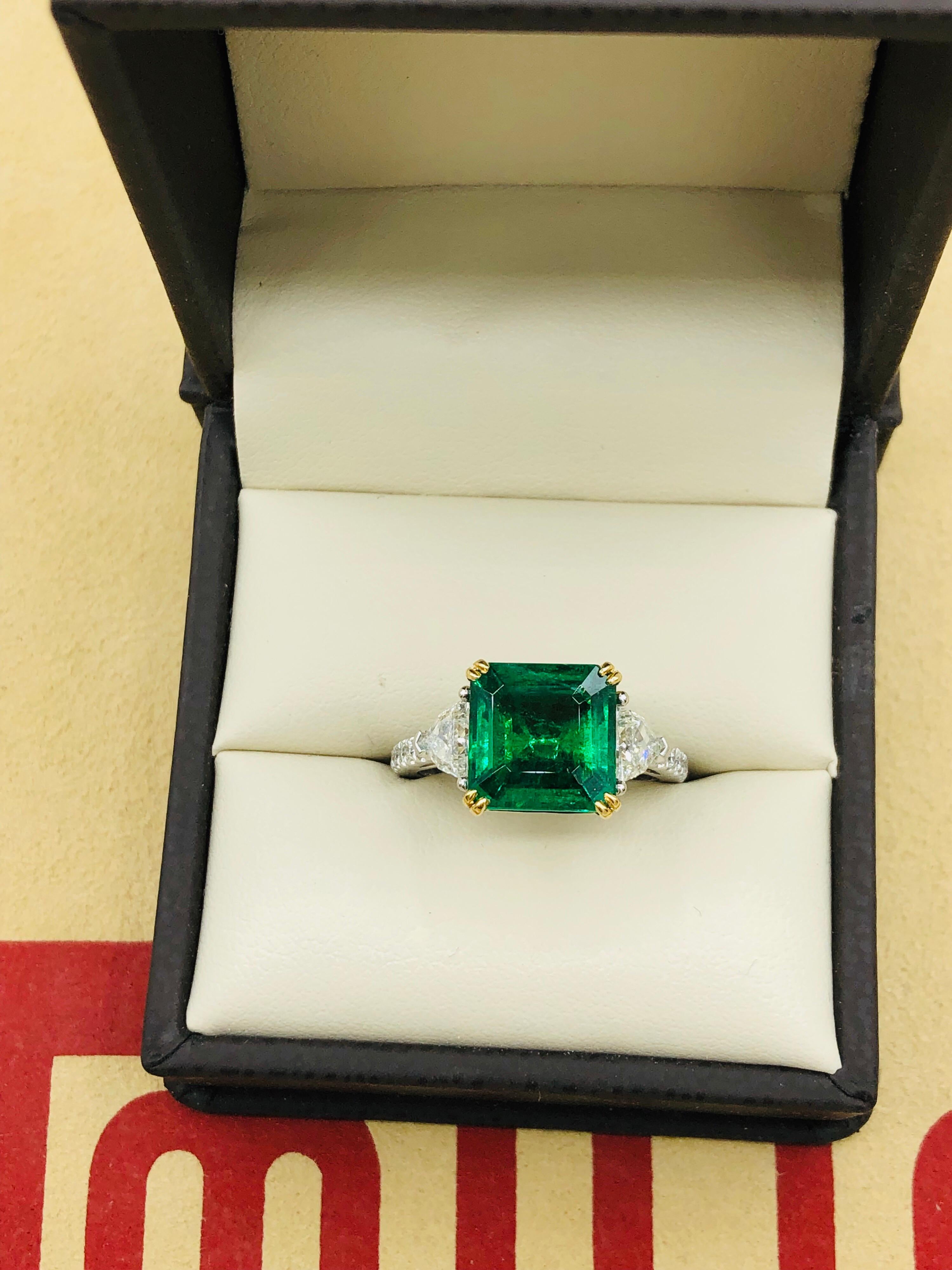 Emilio Jewelry Certified Genuine Gem 4.74 Carat Emerald Diamond Platinum Ring 4