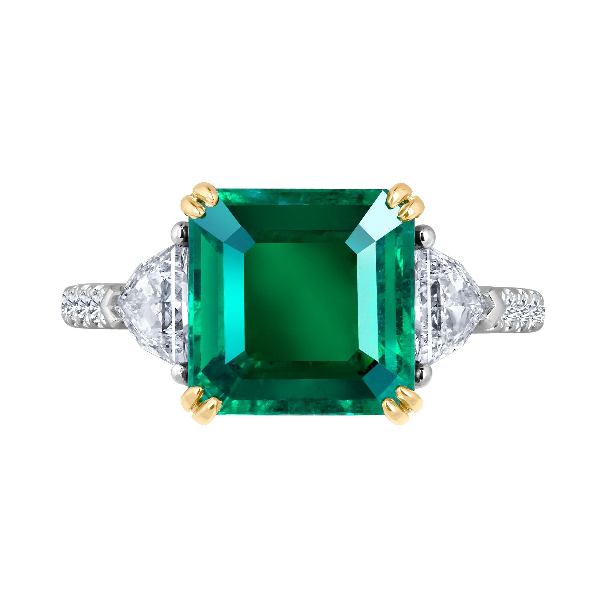 Emilio Jewelry Certified Genuine Gem 4.74 Carat Emerald Diamond Platinum Ring