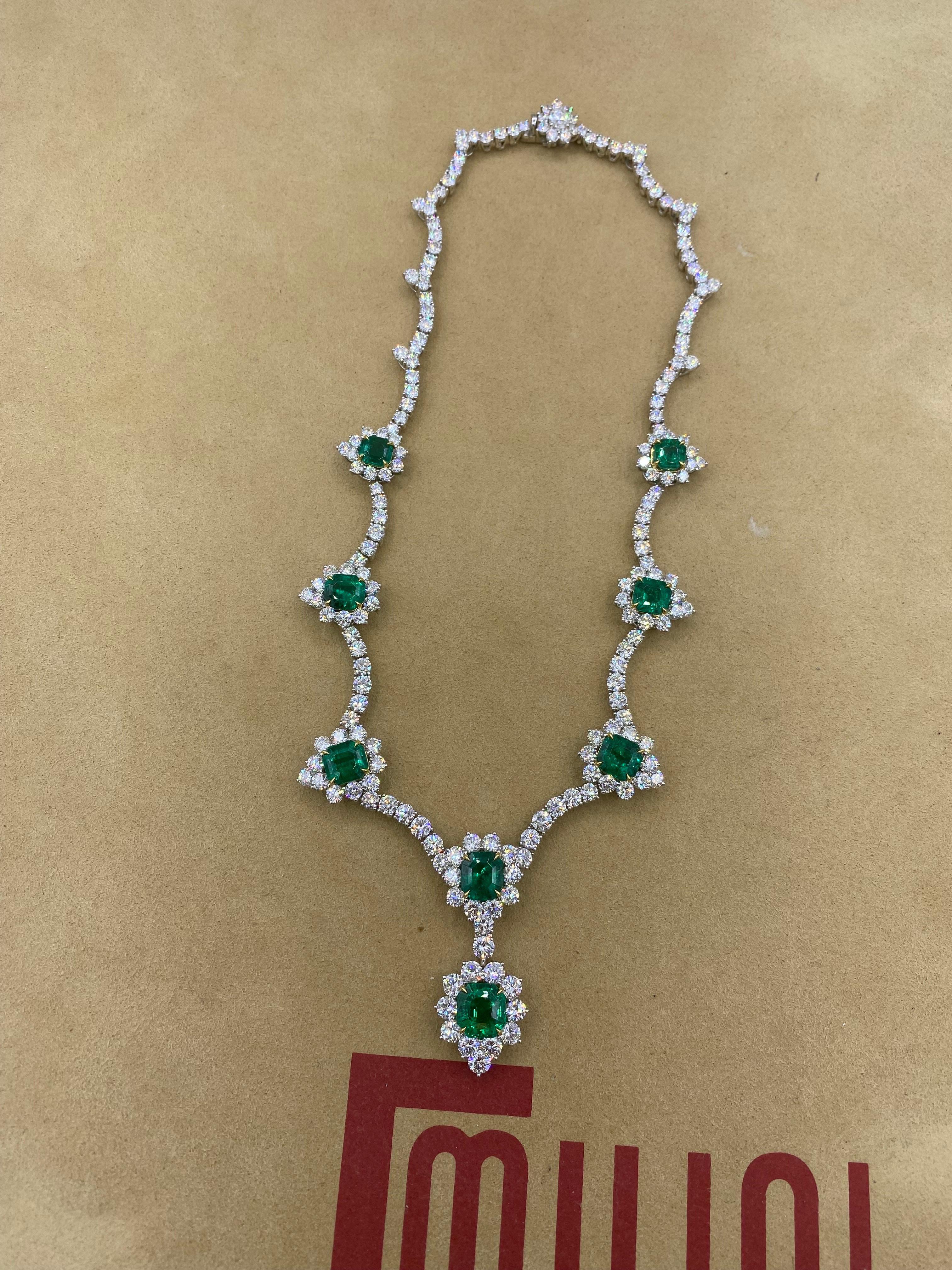From Emilio Jewelry, a well known and respected wholesaler/dealer located on New York’s iconic Fifth Avenue, 
We picked the finest Muzo Emeralds for this necklace. The best of our collections. Vibrant Vivid Green Emeralds showcasing excellent