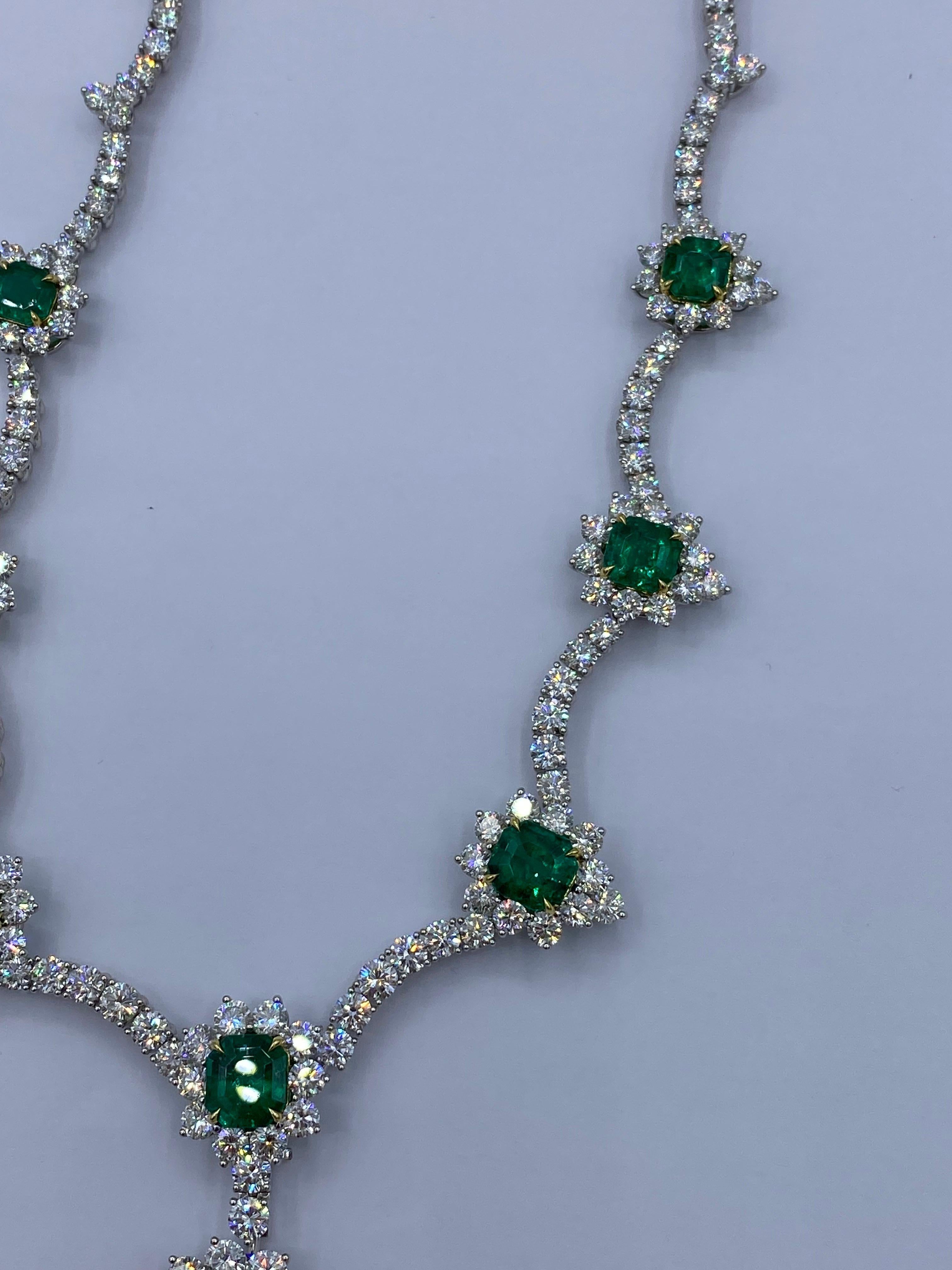 Women's or Men's Emilio Jewelry Certified Muzo Colombian Vivid Green Emerald Diamond Necklace  For Sale