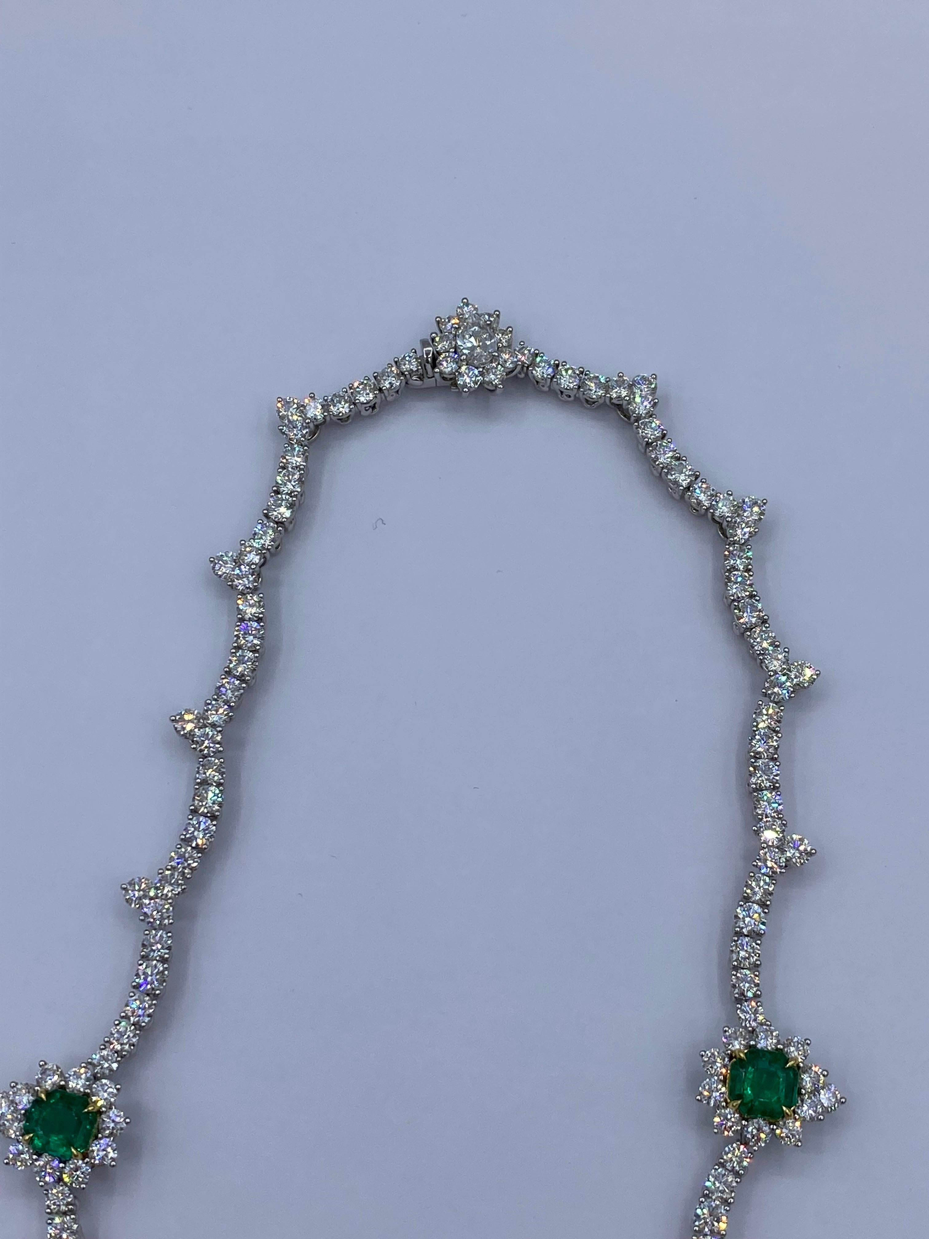 Emilio Jewelry Certified Muzo Colombian Vivid Green Emerald Diamond Necklace  For Sale 1