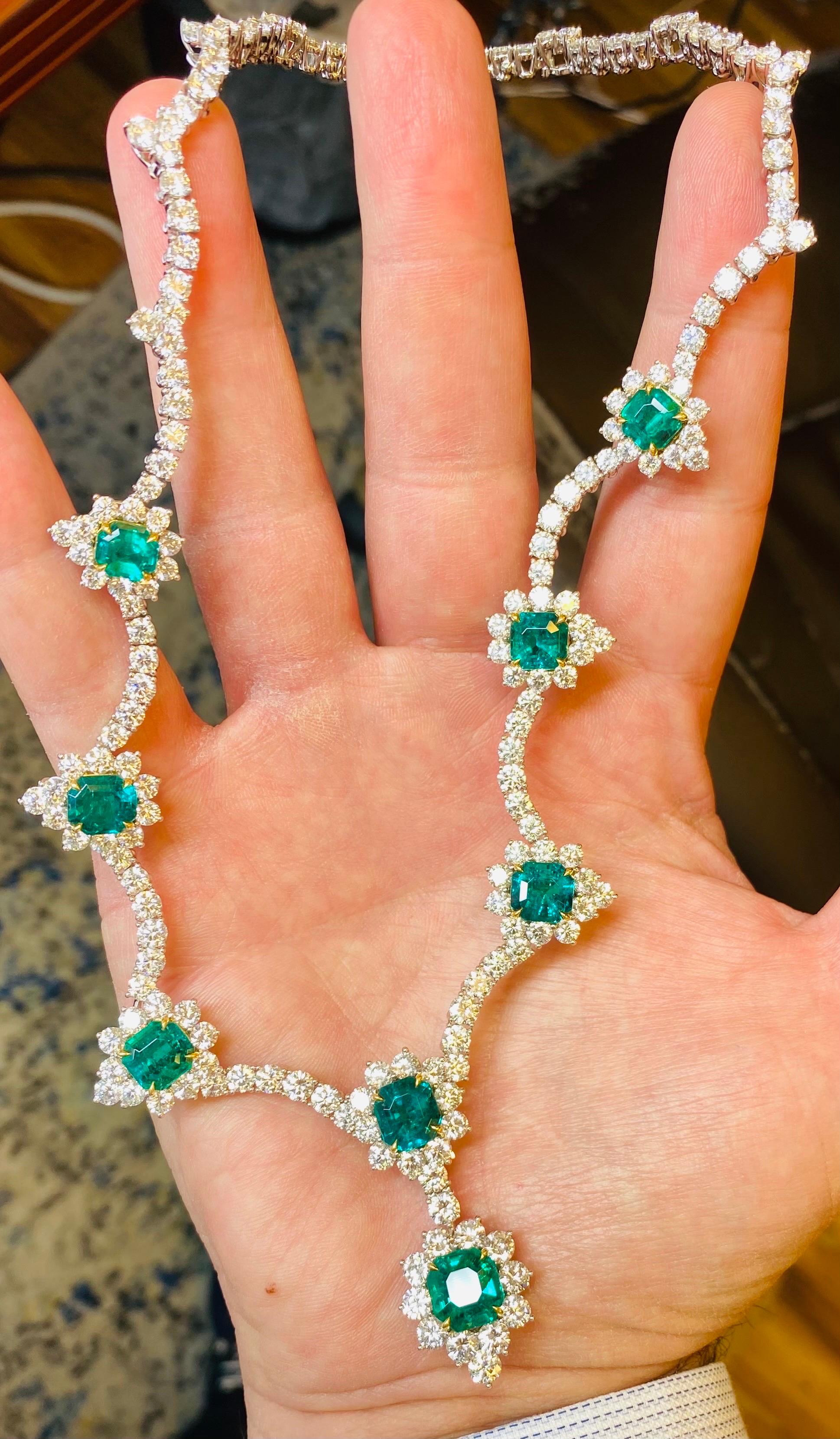 Emilio Jewelry Certified Muzo Colombian Vivid Green Emerald Diamond Necklace  For Sale 2