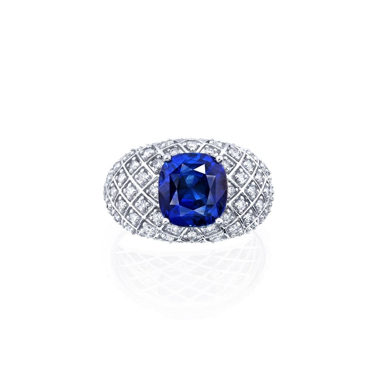 From Emilio Jewelry, a well known and respected wholesaler/dealer located on New York’s iconic Fifth Avenue, 

Featuring a true cornflower blue untreated Sri Lankan Ceylon Sapphire just over 5 Carats. 
Please inquire for more images, certificates,