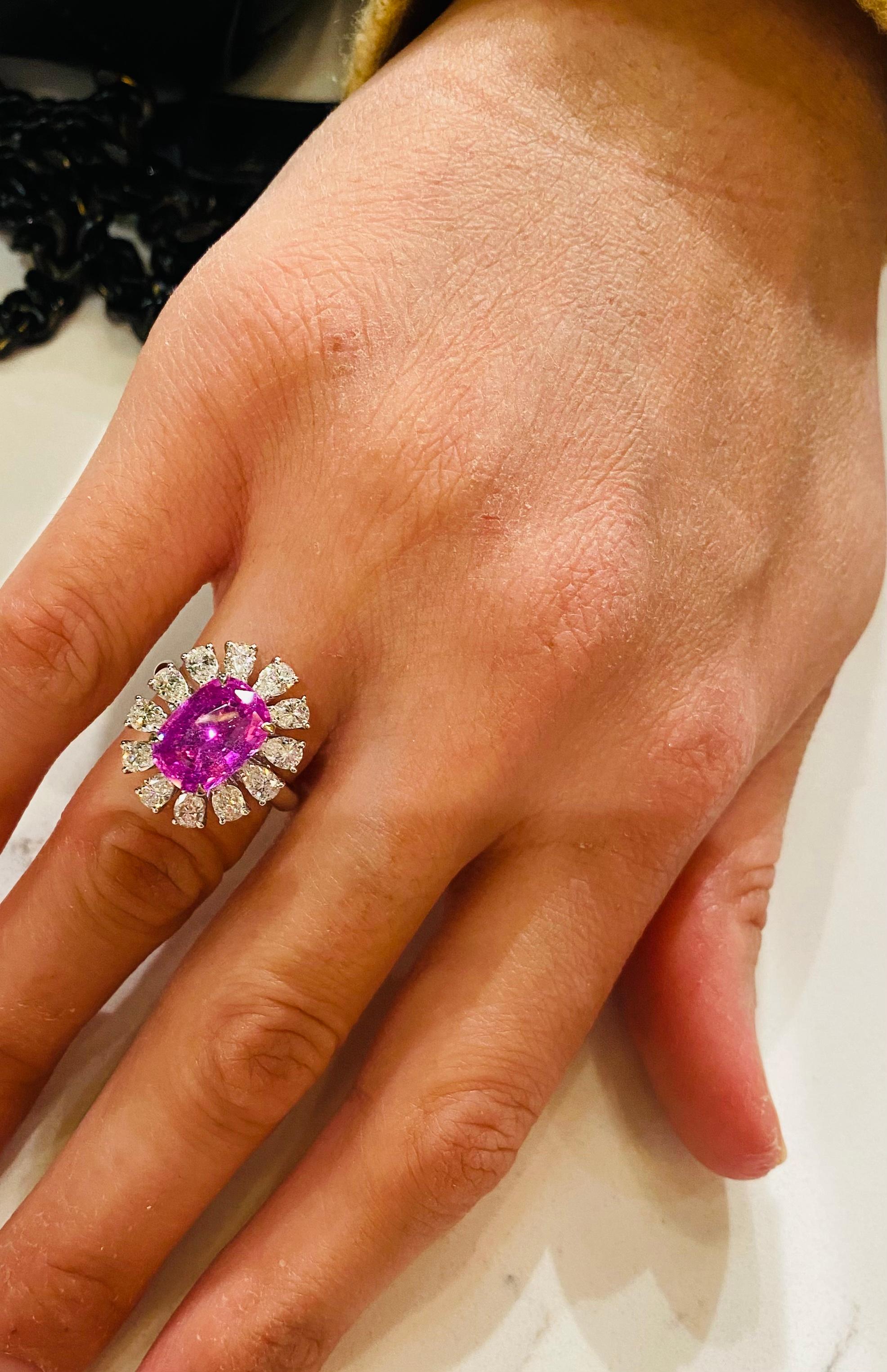 Women's or Men's Emilio Jewelry Certified No Heat 5.90 Carat Pink Sapphire Ring For Sale