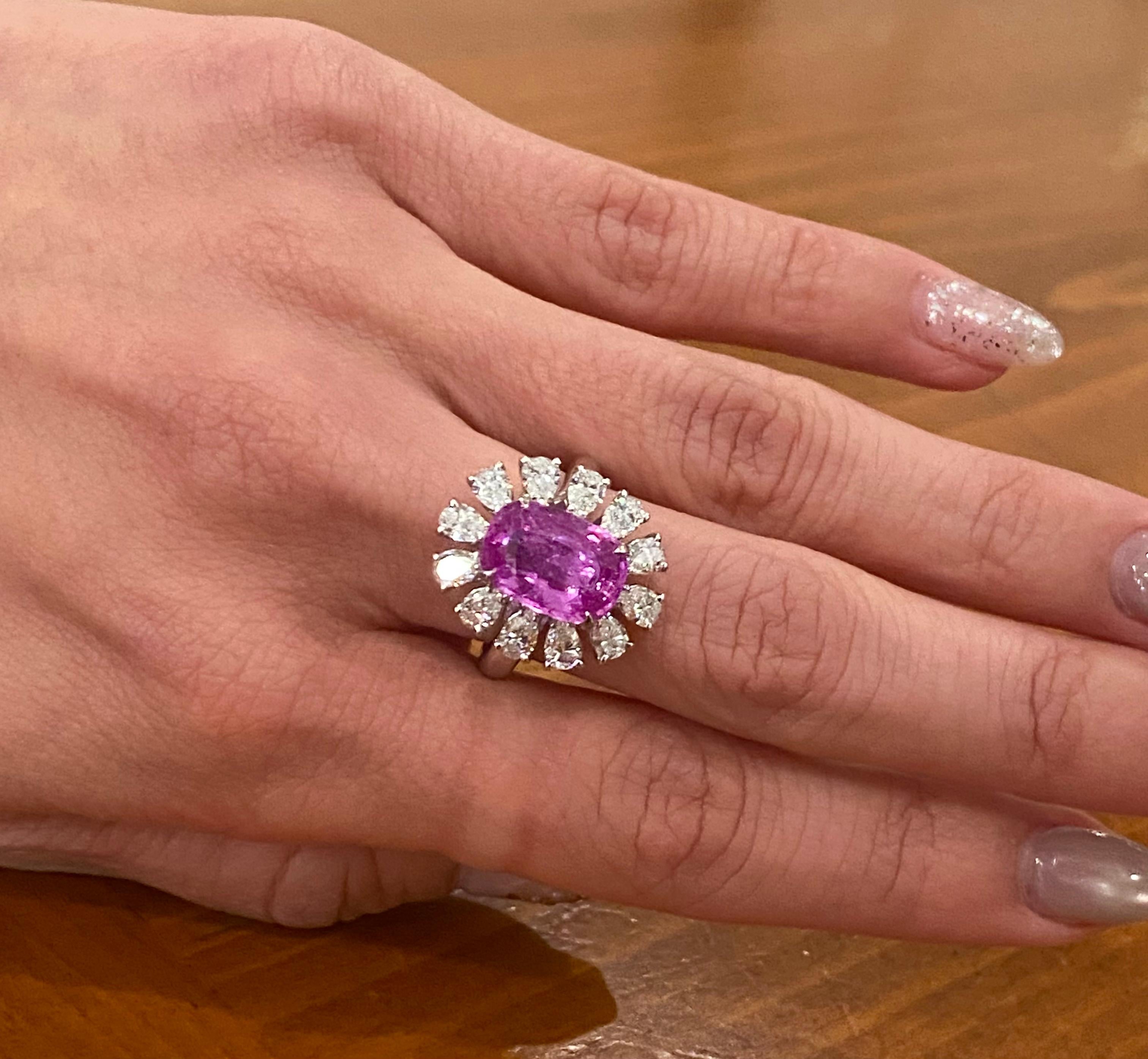 Emilio Jewelry Certified No Heat 5.90 Carat Pink Sapphire Ring For Sale 1