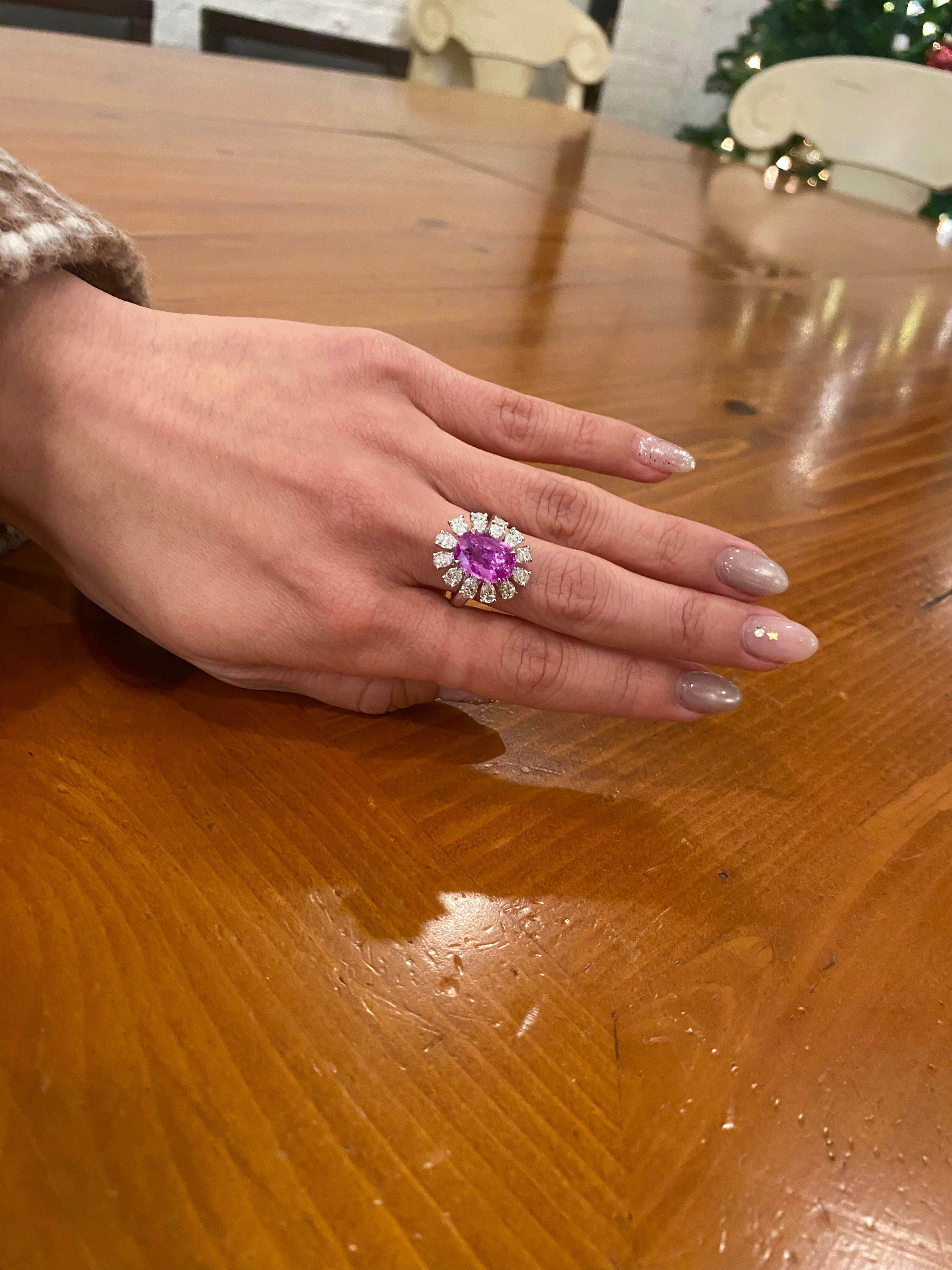 Emilio Jewelry Certified No Heat 5.90 Carat Pink Sapphire Ring For Sale 2