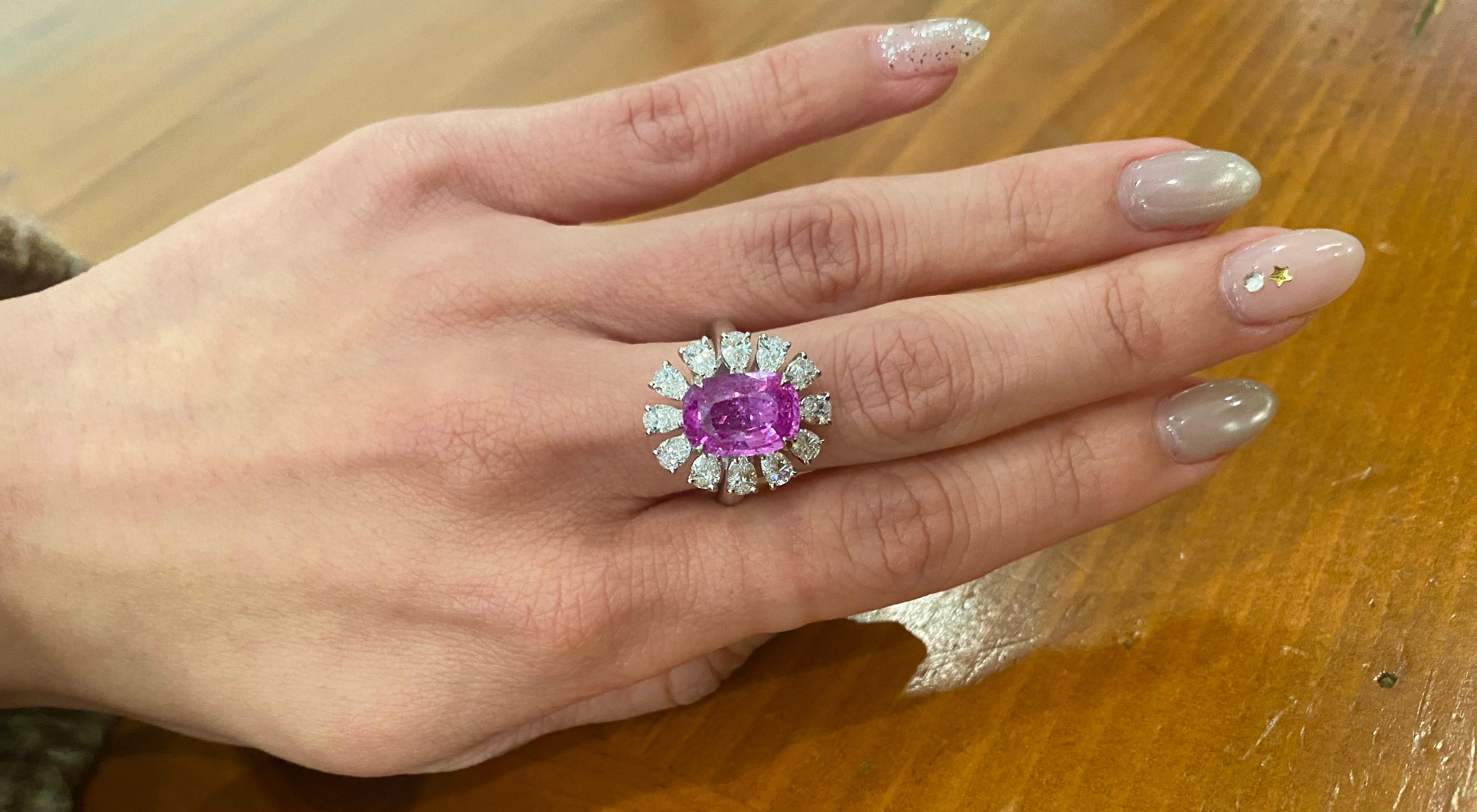 Emilio Jewelry Certified No Heat 5.90 Carat Pink Sapphire Ring For Sale 3