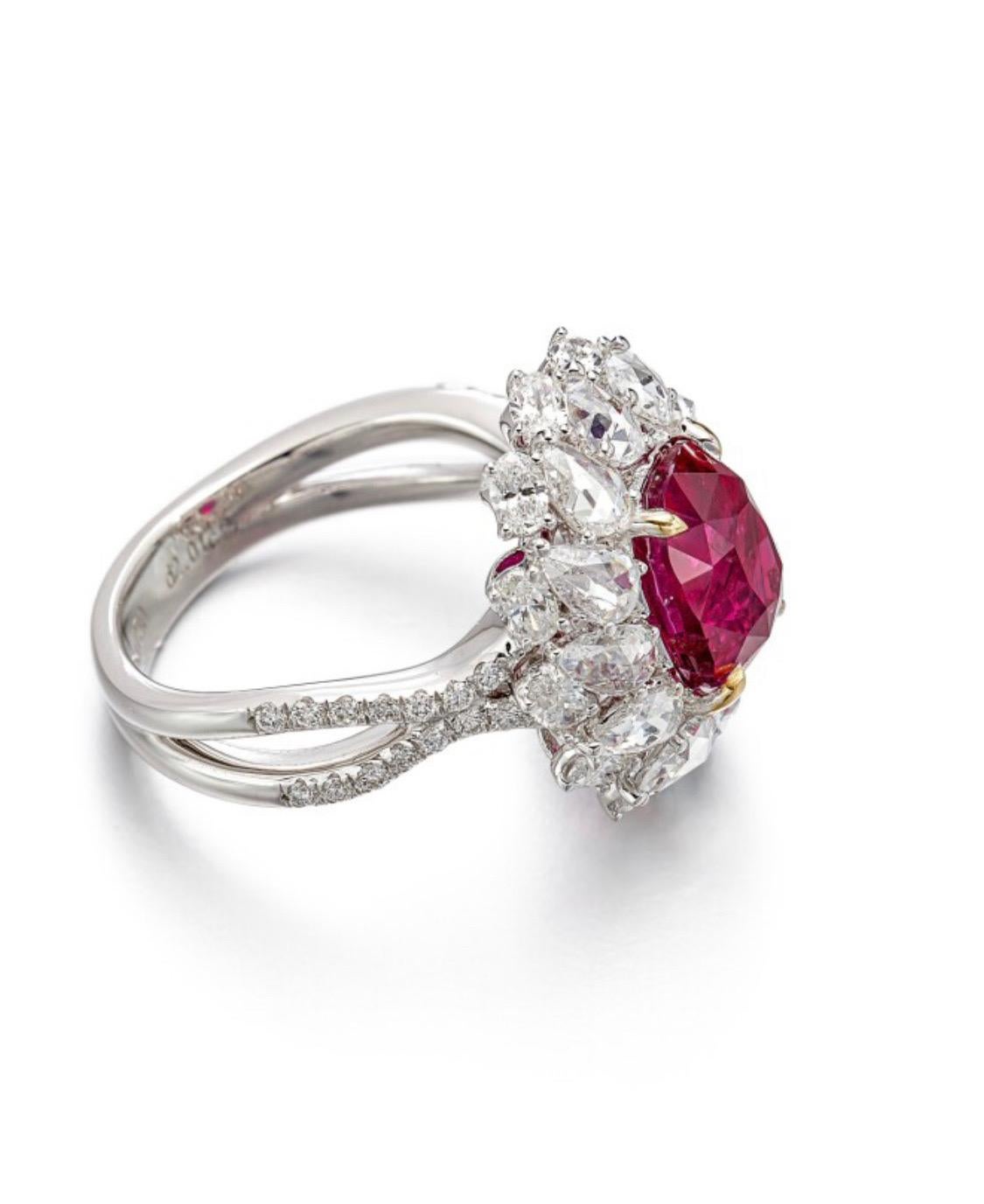Cushion Cut Emilio Jewelry Certified No Heat 6.00 Carat Ruby Ring For Sale