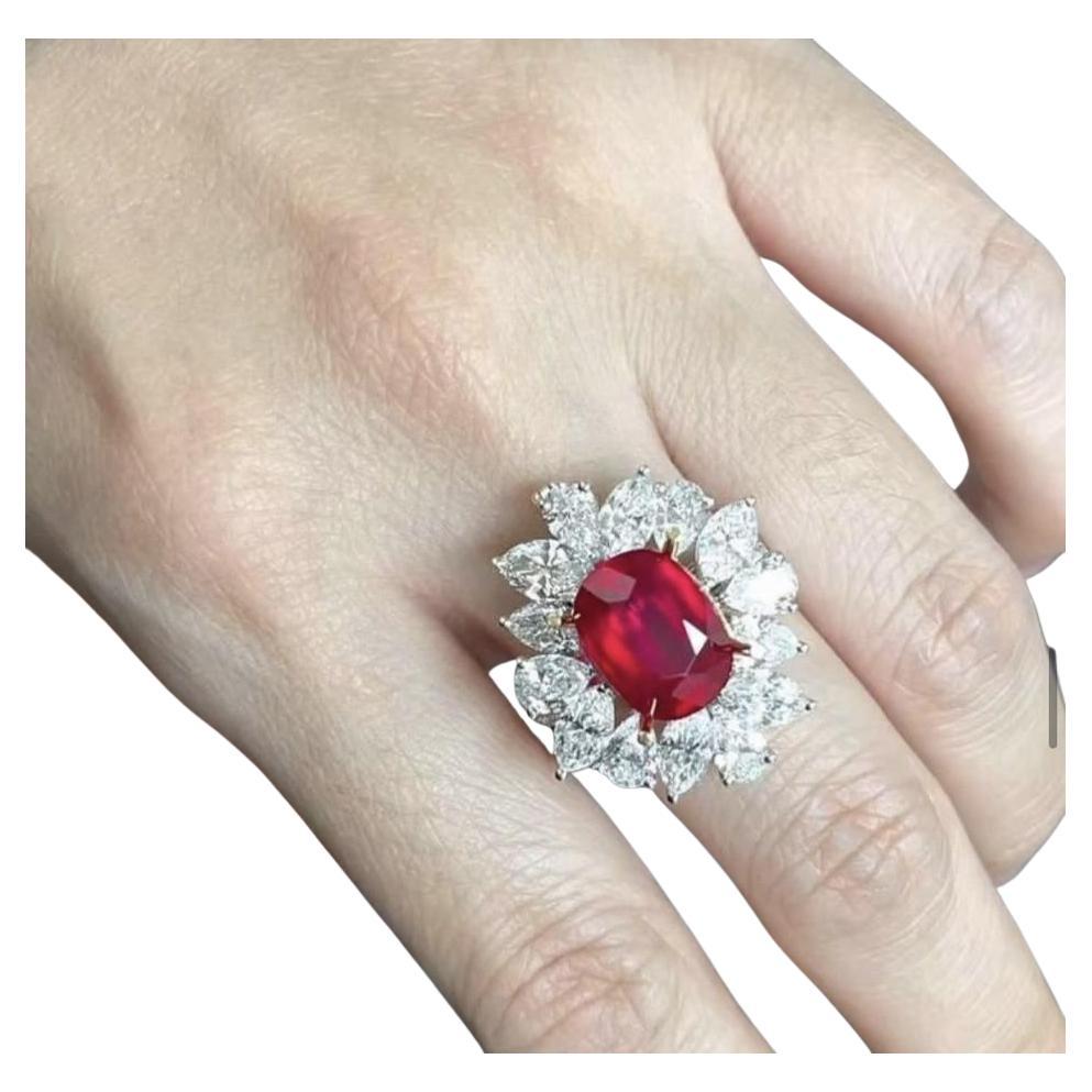 Emilio Jewelry Anillo de rubí rojo vivo certificado sin tratamiento térmico