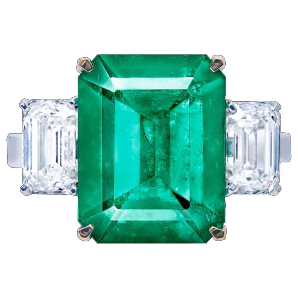 Emilio Jewelry Muzo No Oil Unenhanced 6.00 Carat Vivid Green Emerald Ring For Sale