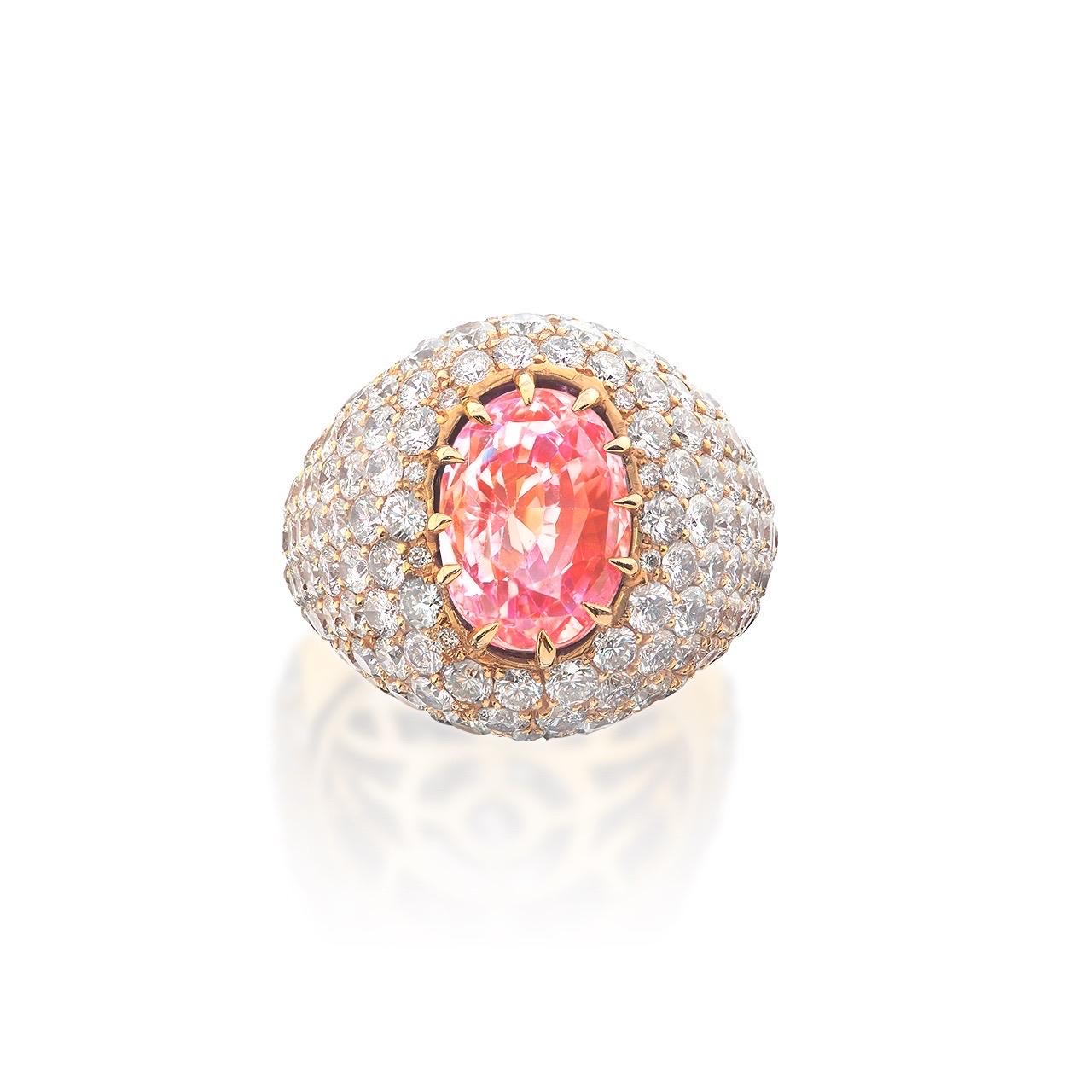 Emilio Jewelry Zertifizierter Padparascha-Saphir-Ring (Ovalschliff) im Angebot