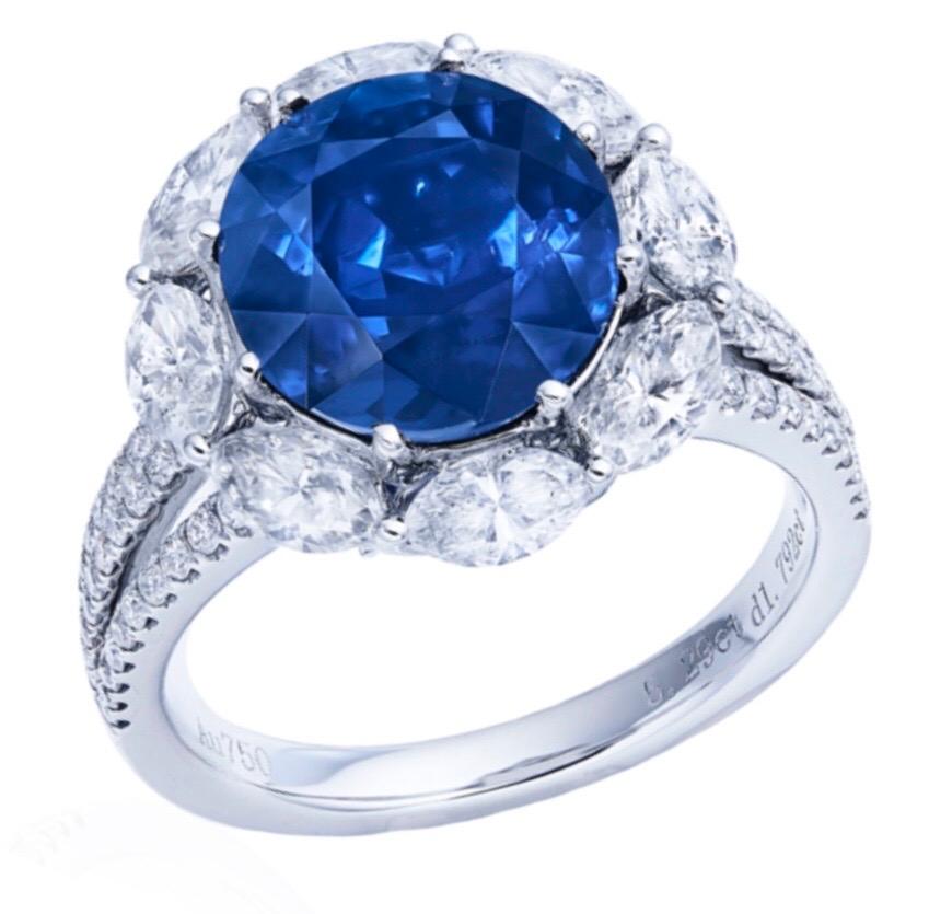 Emilio Jewelry Zertifizierter unerhitzter Saphir-Ring mit 5,00 Karat (Rundschliff) im Angebot