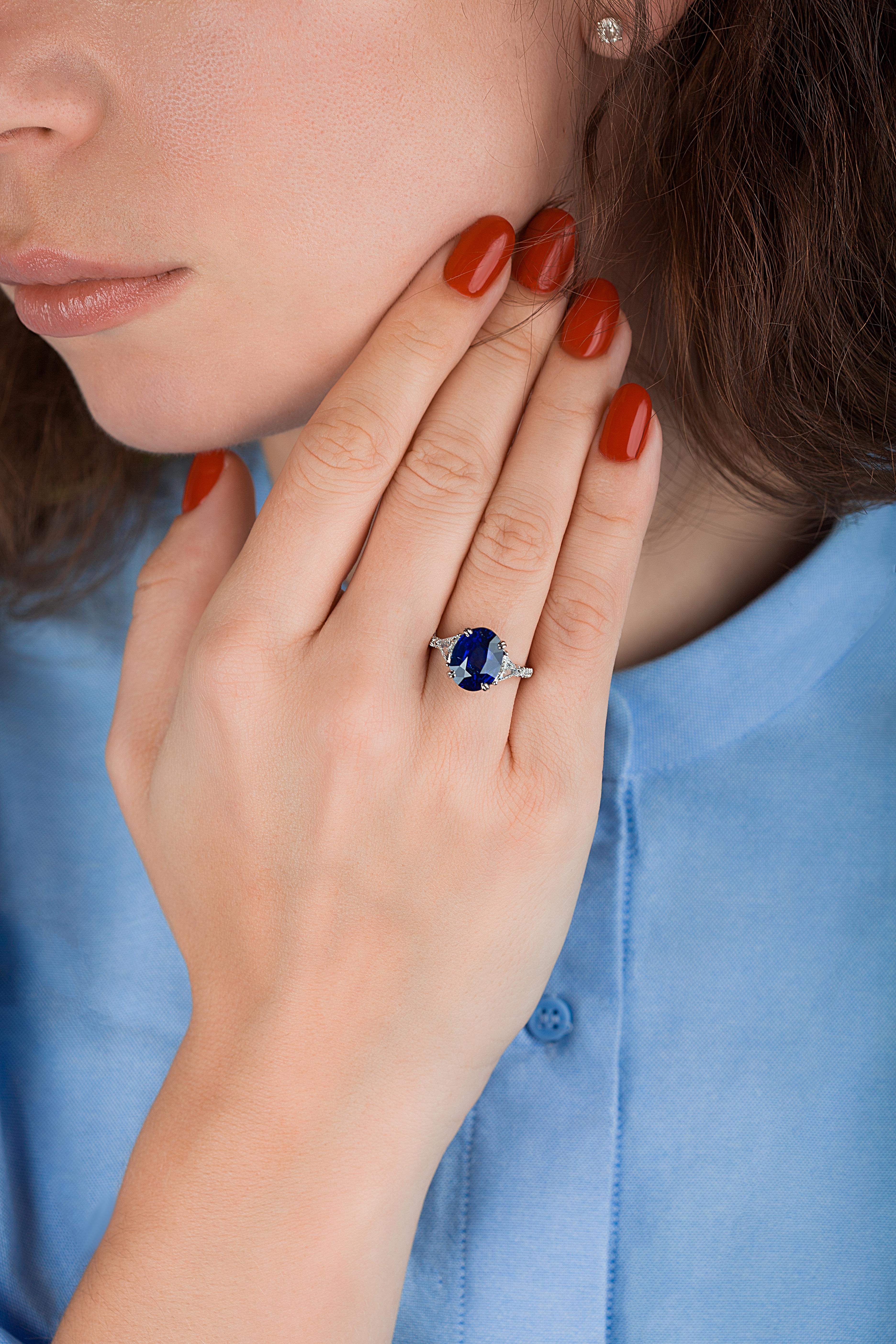 Emilio Jewelry Certified Vivid Blue Ceylon Sapphire Diamond Ring 6