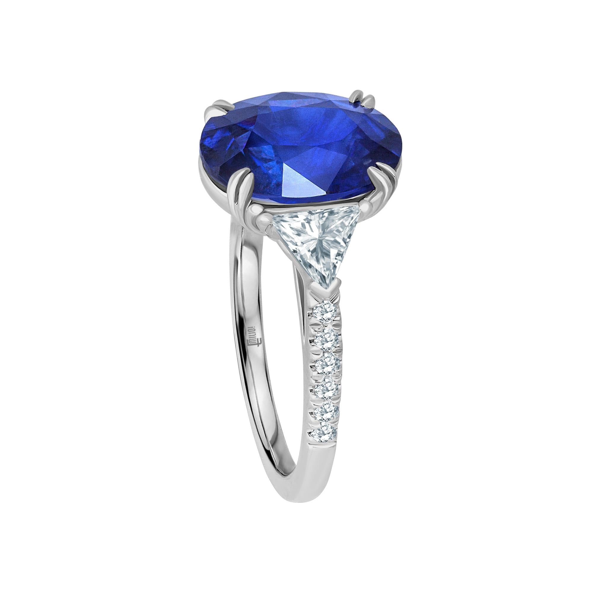 Oval Cut Emilio Jewelry Certified Vivid Blue Ceylon Sapphire Diamond Ring