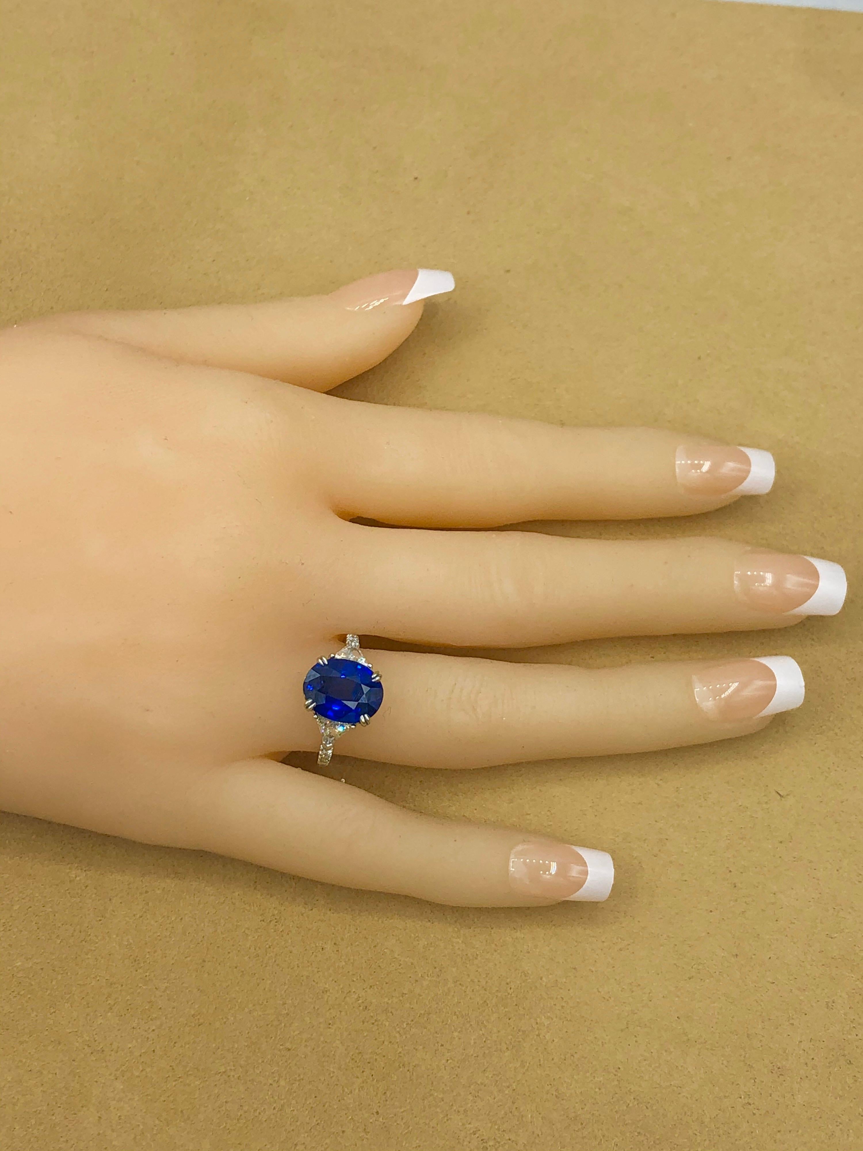 Emilio Jewelry Certified Vivid Blue Ceylon Sapphire Diamond Ring 2