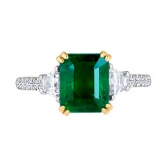 Emilio Jewelry Certified Vivid Green 3.83 Carat Emerald Diamond Platinum Ring