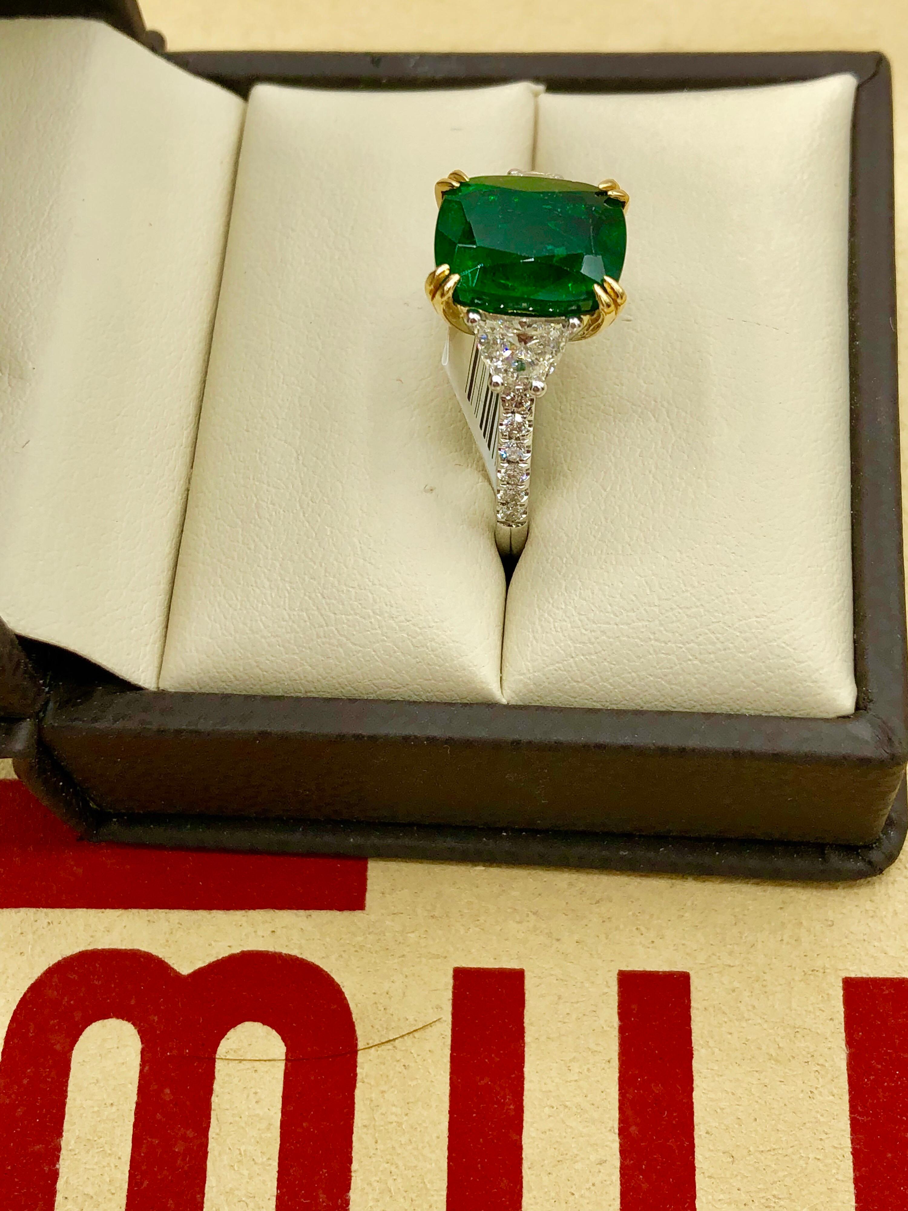 Emilio Jewelry Certified Vivid Green 4.97 Carat Emerald Diamond Platinum Ring 4