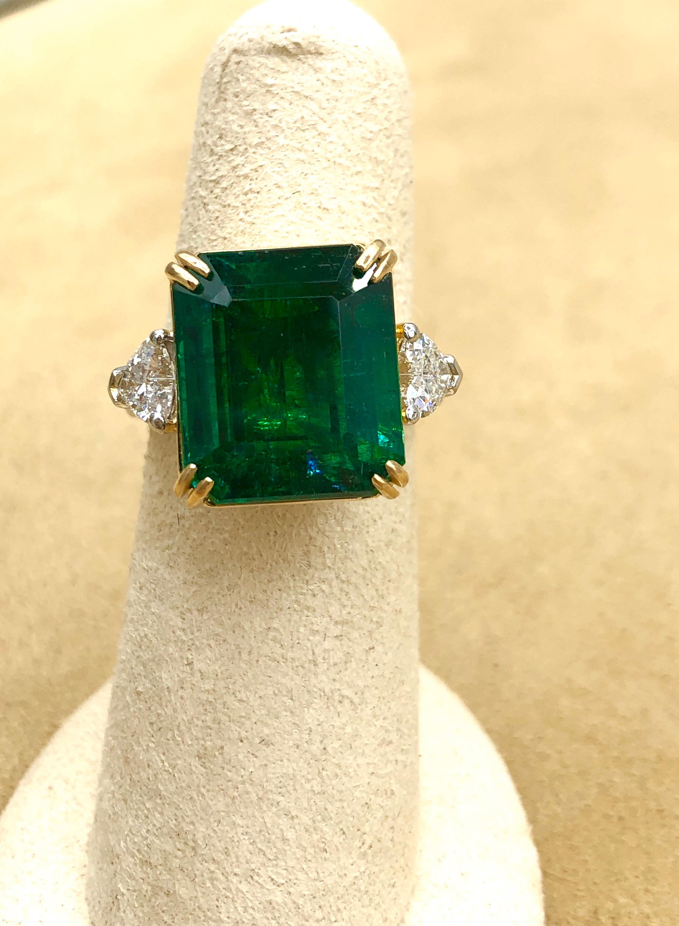 Emilio Jewelry Certified Vivid Green Emerald Diamond Ring 1