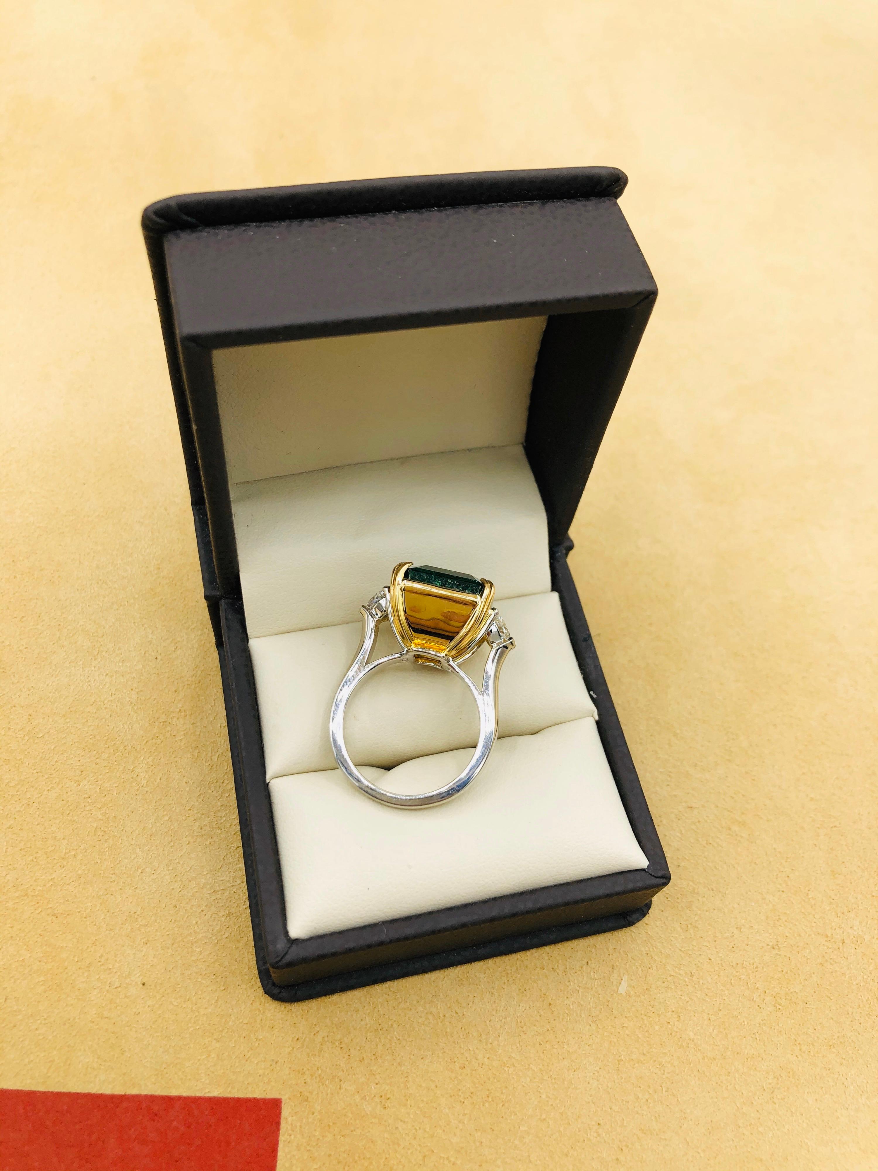Emilio Jewelry Certified Vivid Green Emerald Diamond Ring 3