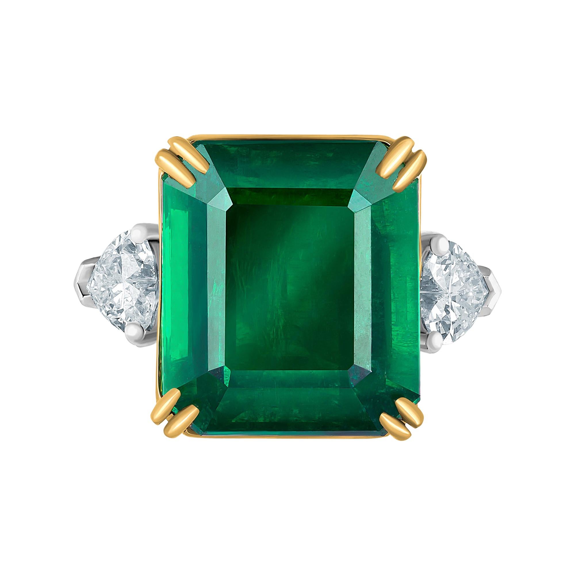 Emilio Jewelry Certified Vivid Green Emerald Diamond Ring