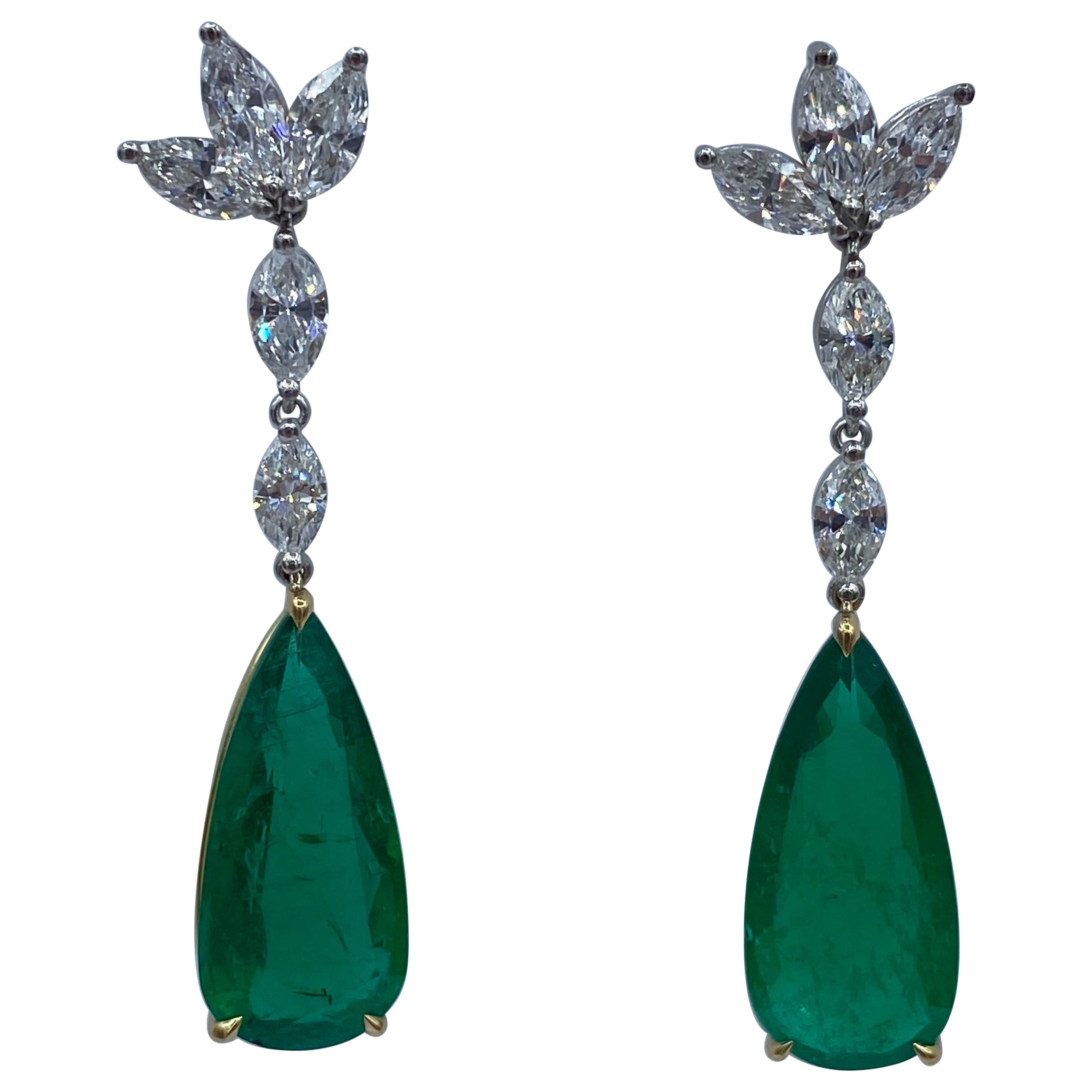 Emilio Jewelry Certified Vivid Green Emerald Drop Earring  For Sale