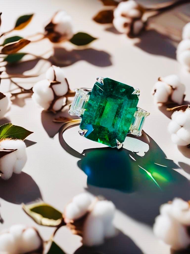 Anillo de Esmeralda de 6,57 Quilates de Aceite Insignificante Verde Vivo Certificado de Emilio Jewelry en Nuevo estado para la venta en New York, NY