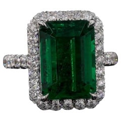 Emilio Jewelry Certified Vivid Green No Oil 8.00 Carat Emerald Ring