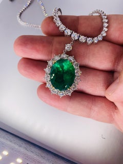 Emilio Jewelry Certified Vivid Green Over 20 Carat Colombian Emerald Necklace