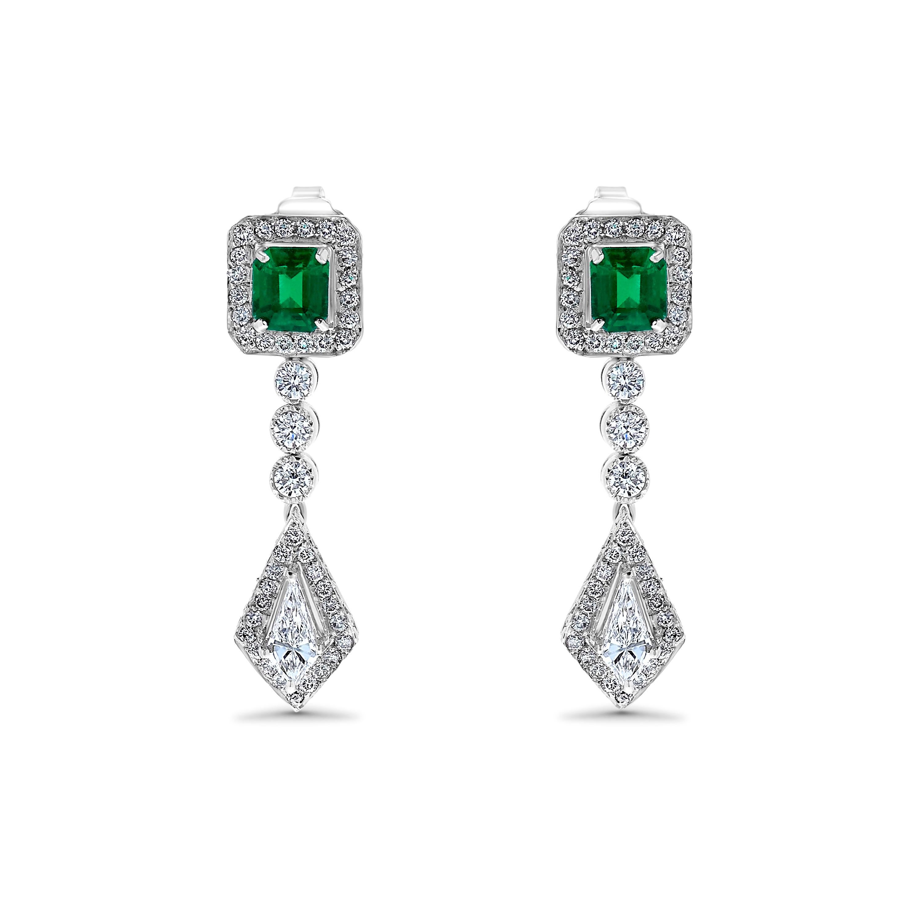Emerald Cut Emilio Jewelry Colombian Emerald Diamond Earrings For Sale