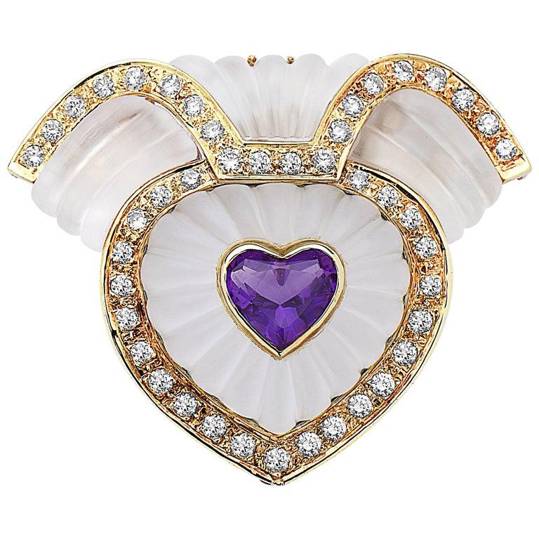 Emilio Jewelry Diamond Heart Brooch In New Condition In New York, NY