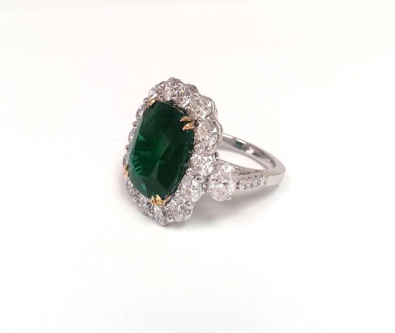 Emilio Jewelry Emerald Diamond Platinum Ring at 1stDibs