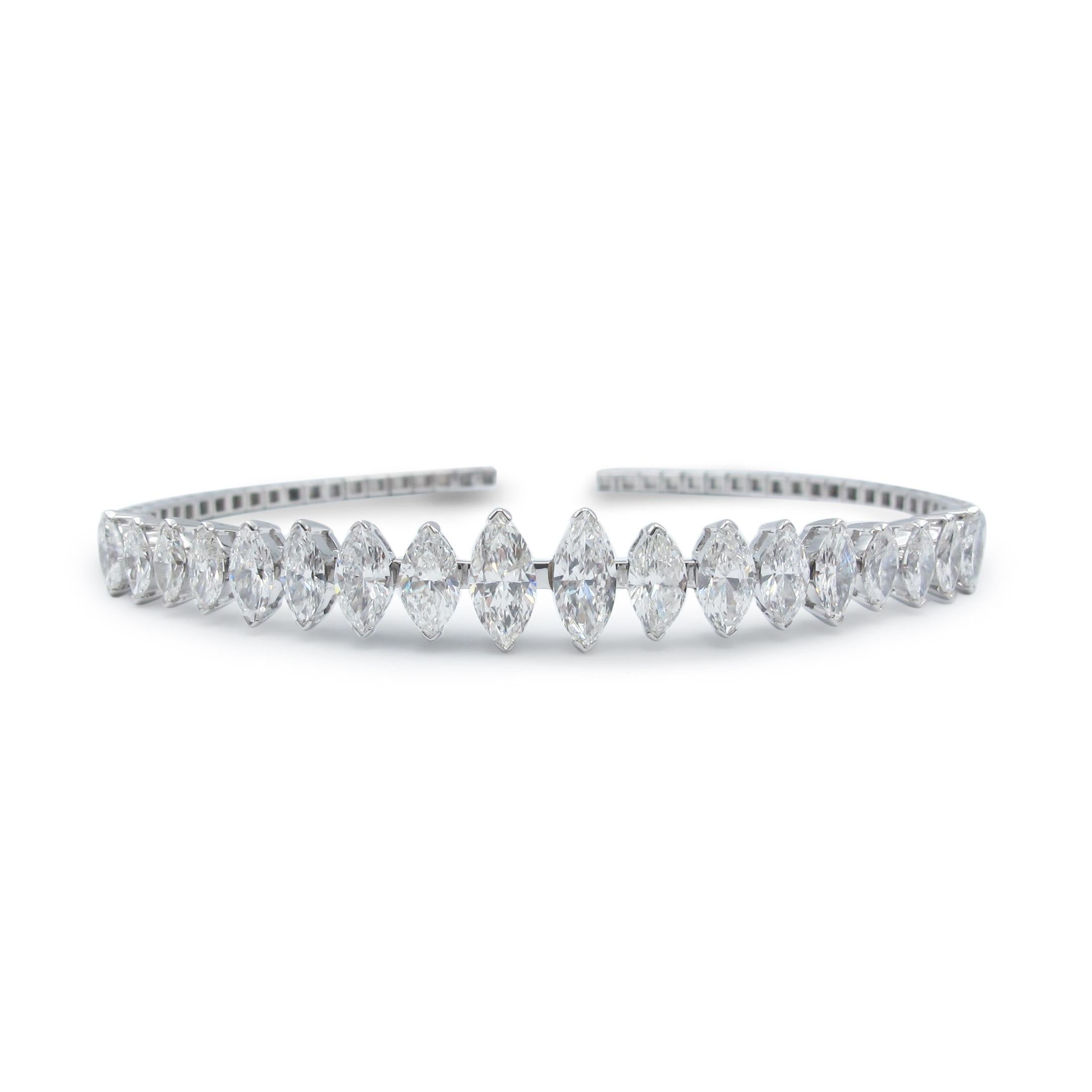 Emilio Jewelry Flexible Marquise Diamond Bangle  For Sale 1