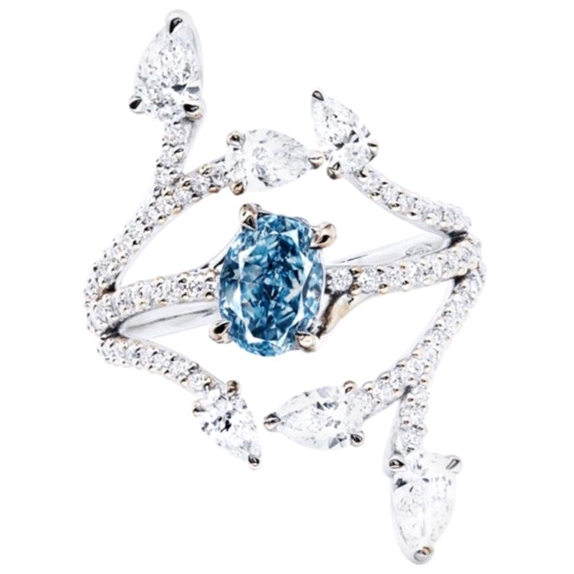 Emilio Jewelry GIA Certified 1 Carat Intense Greenish Blue Diamond