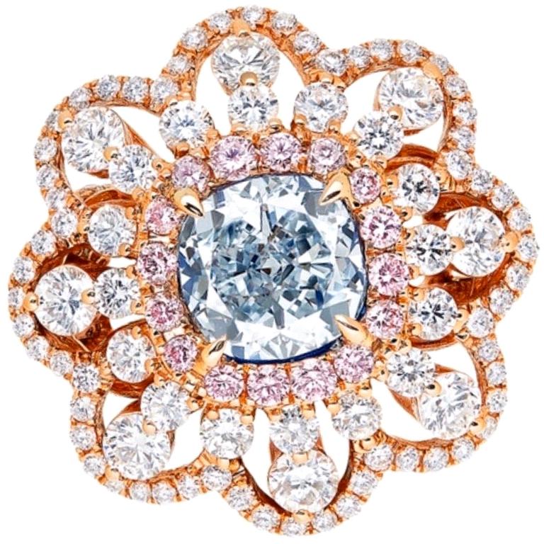 Emilio Jewelry GIA Certified 1 Carat Natural Fancy Light Blue Diamond Ring