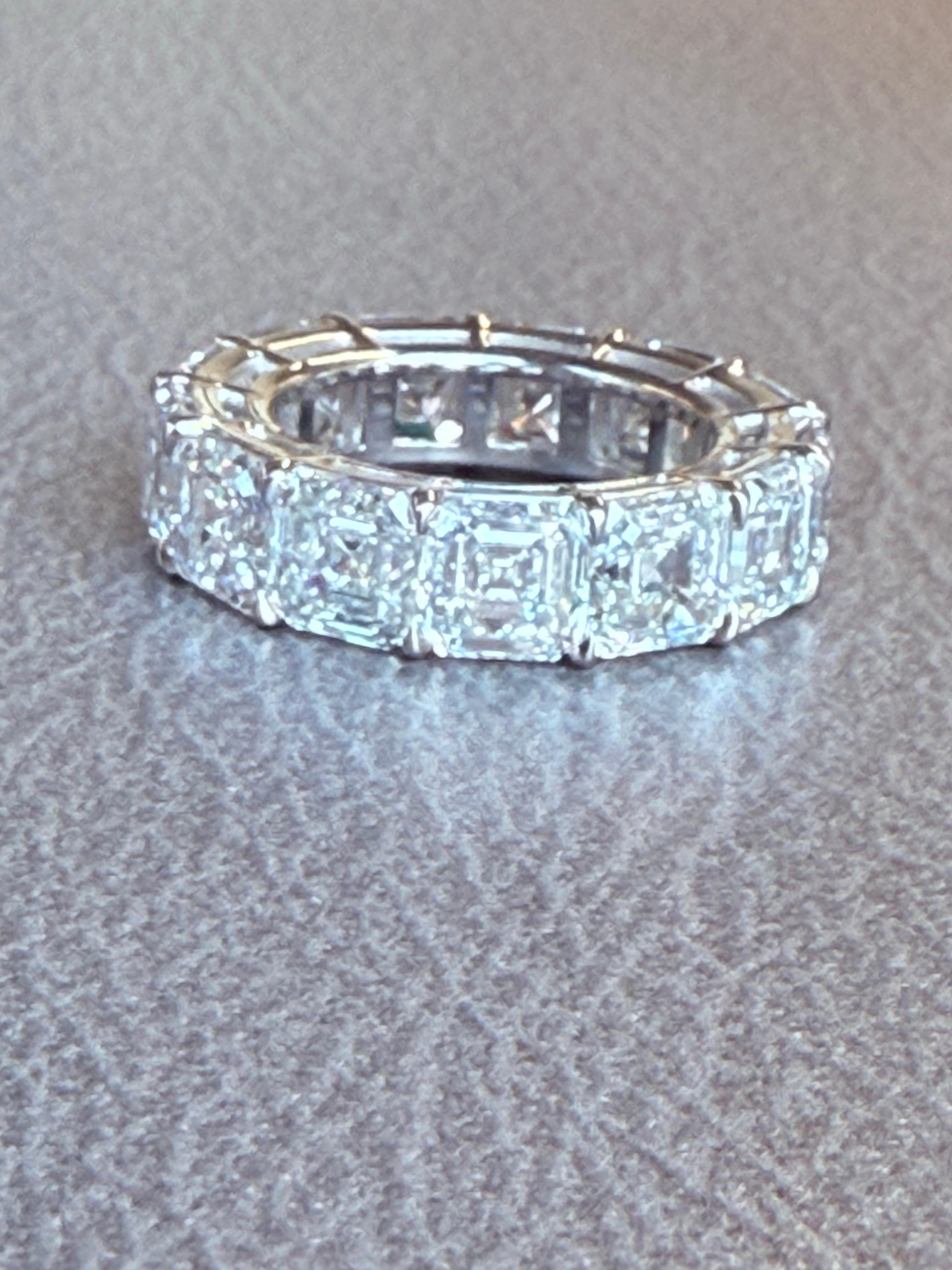 From Emilio Jewelry, a well known and respected wholesaler/dealer located in the Iconic Gem Tower/Gia Building in New York's Diamond District.

Incredible perfectly matched Asscher cut custom hand made eternity ring. Available in all finger sizes.